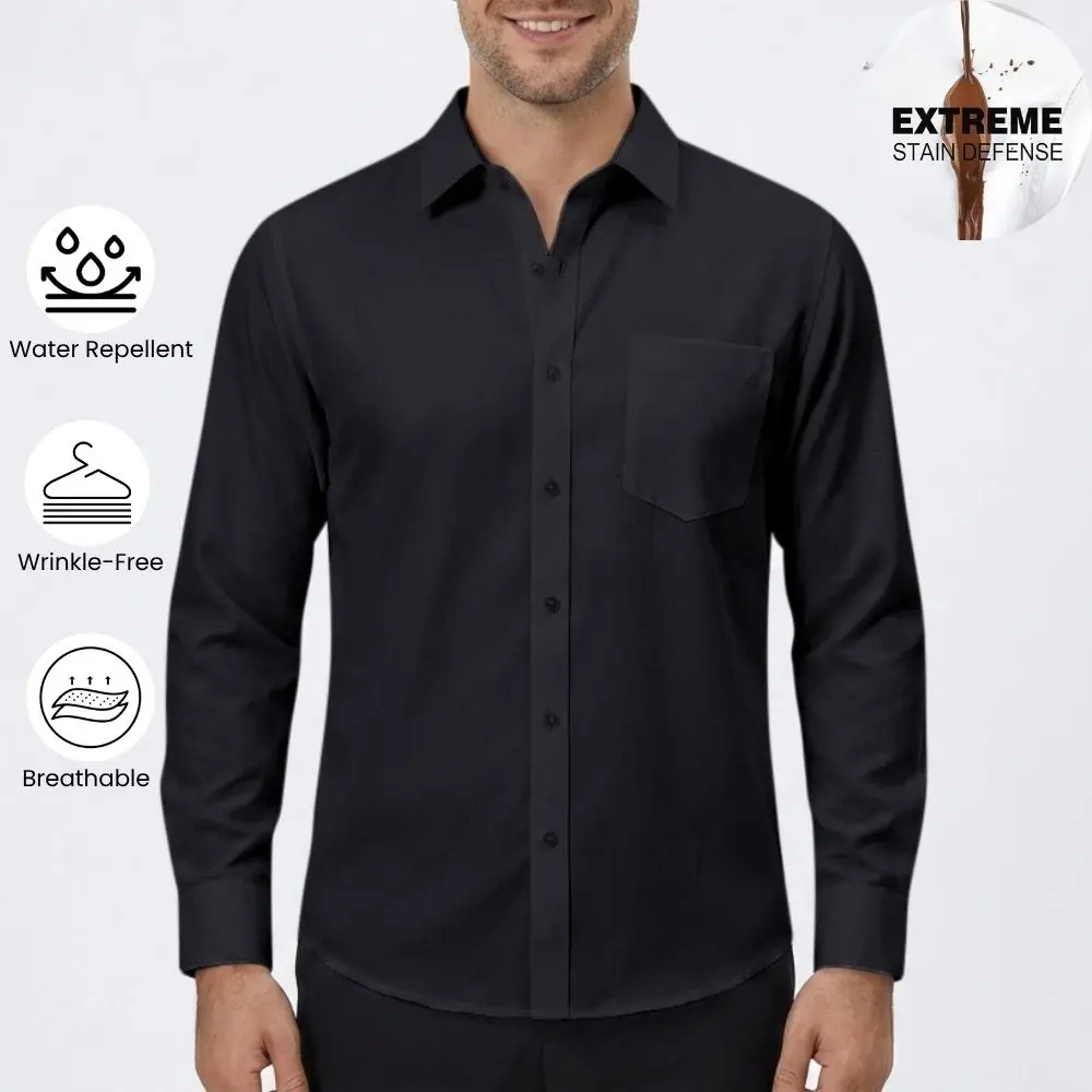 ROUWELL Men's Stain Resistant Long Sleeve Dress Shirts with Pocket, Wrinkle Free Business Casual Button Down Shirts for Men, Classic Style & Regular Fit Water Repellent Work Formal Office Shirts