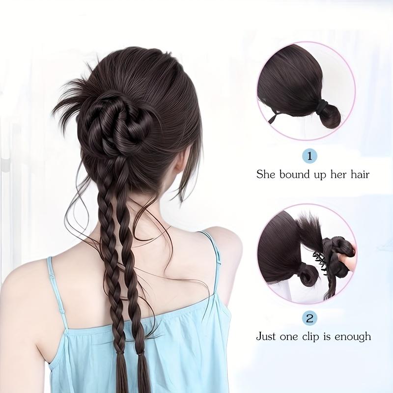 Synthetic claw clip, featuring a 20-inch long twisted braid with a flower bud design