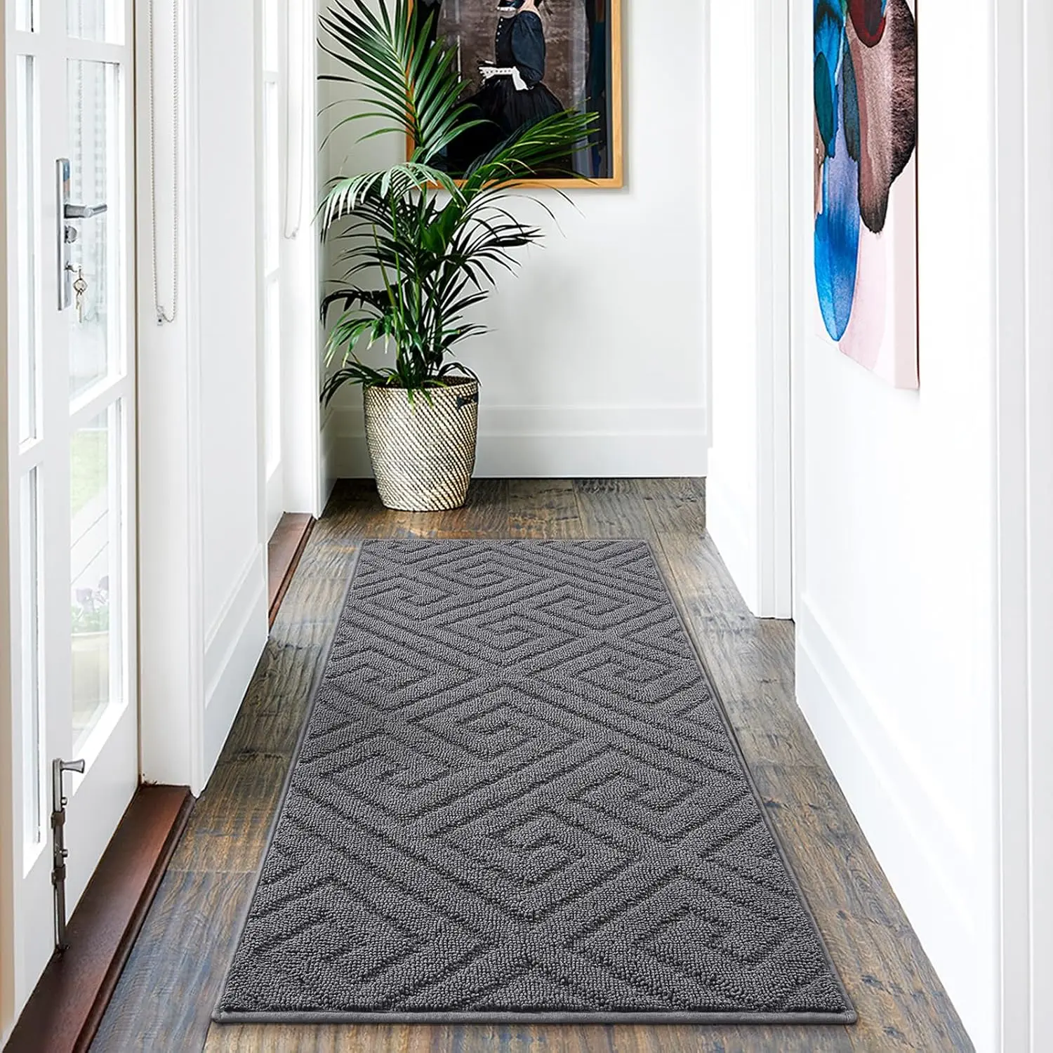 Washable Hallway Runner Rug, 2×5 , Large Indoor Entrance Runner Rug Muddy Door Mat, Non-Sliding Runners for Entryway Bathroom Runner Laundry Room Rug, (24x60 inches, Grey)