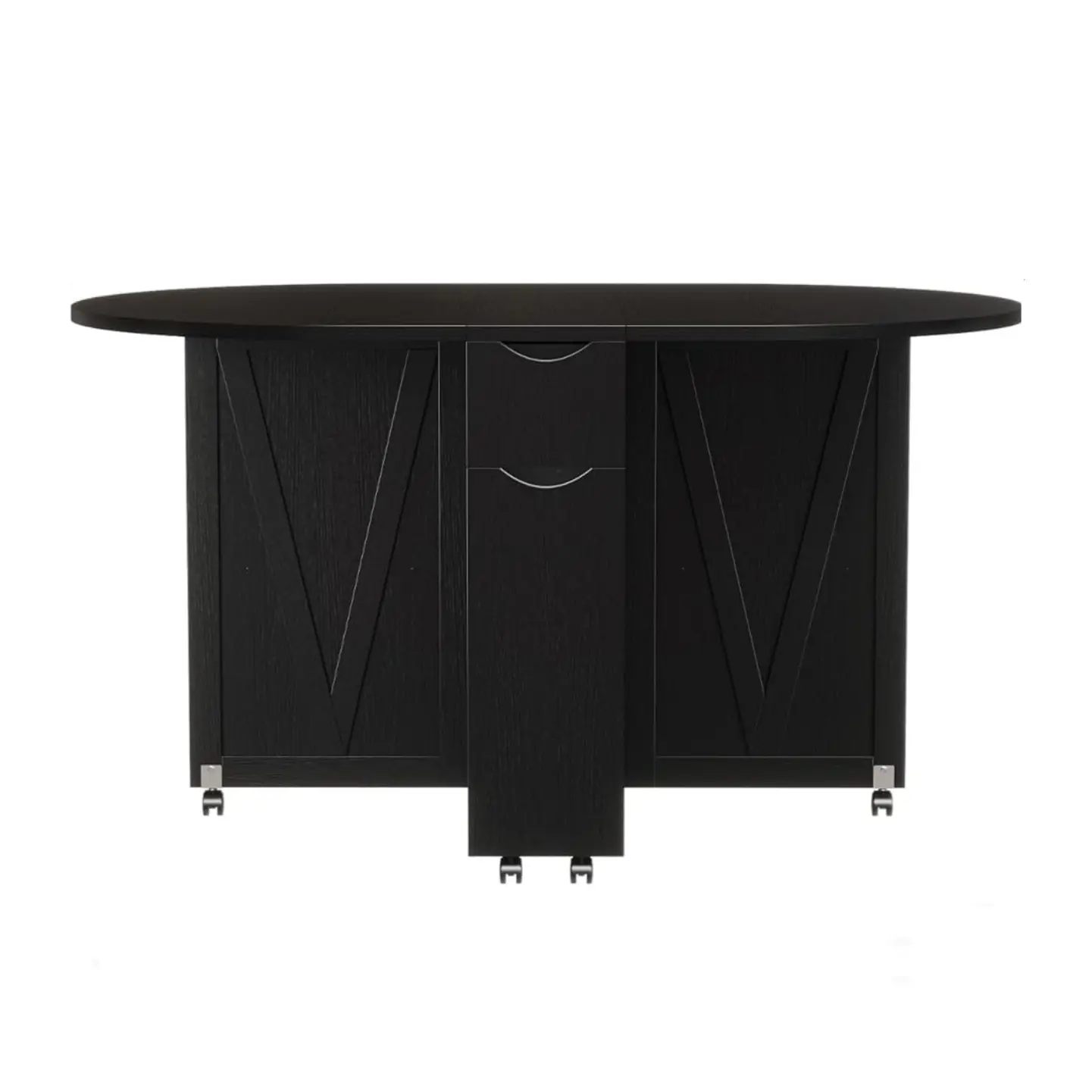 3-in-1 Folding Dining Table with Wine Rack & Cup Holder – Drop Leaf Oval Kitchen Table with Lockable Casters – Space-Saving for Small Spaces