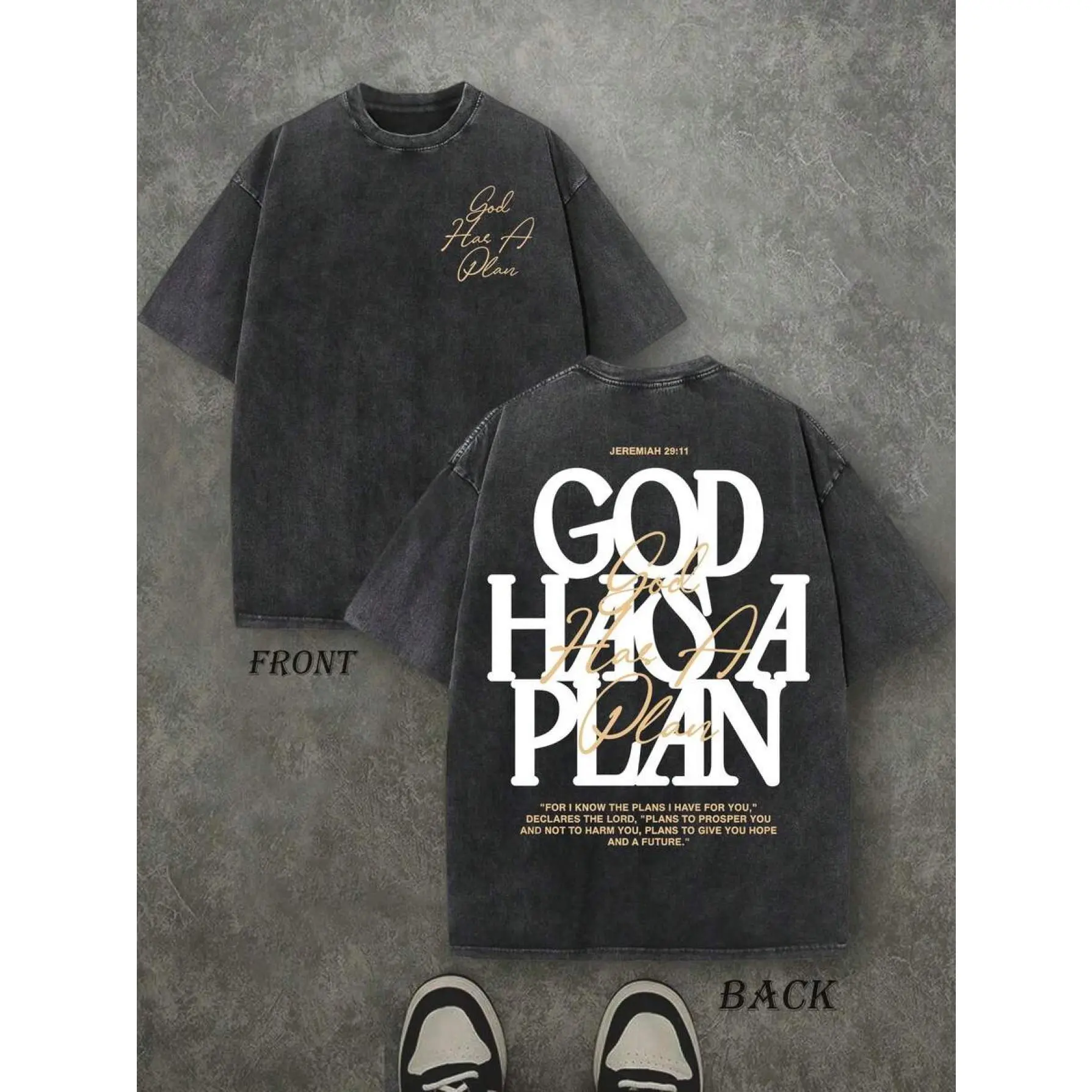 Vintage Washed Double-sided Printed T-shirt, 230g Pure T-shirt with "God Has a Plan" Lettering Print, Women's T-shirt, Women's Casual and Comfortable Stylish T-shirt, Street Style T-shirt
