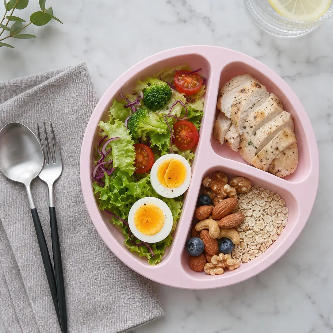 Silicone Portion Control Plate with Suction Base, 3-Compartment Divided Dinner Plate, Unbreakable Non-Slip Food Tray for Healthy Eating Tray Bpa Free Trays