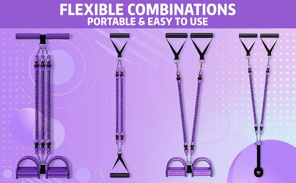 Pedal Resistance Band with Handle, Aturien Adjustable Powerful 4-Tube Elastic Bands for Exercise, Multifunctional Foot Pedal Puller, Home Workout Equipment for Legs Arms Abs