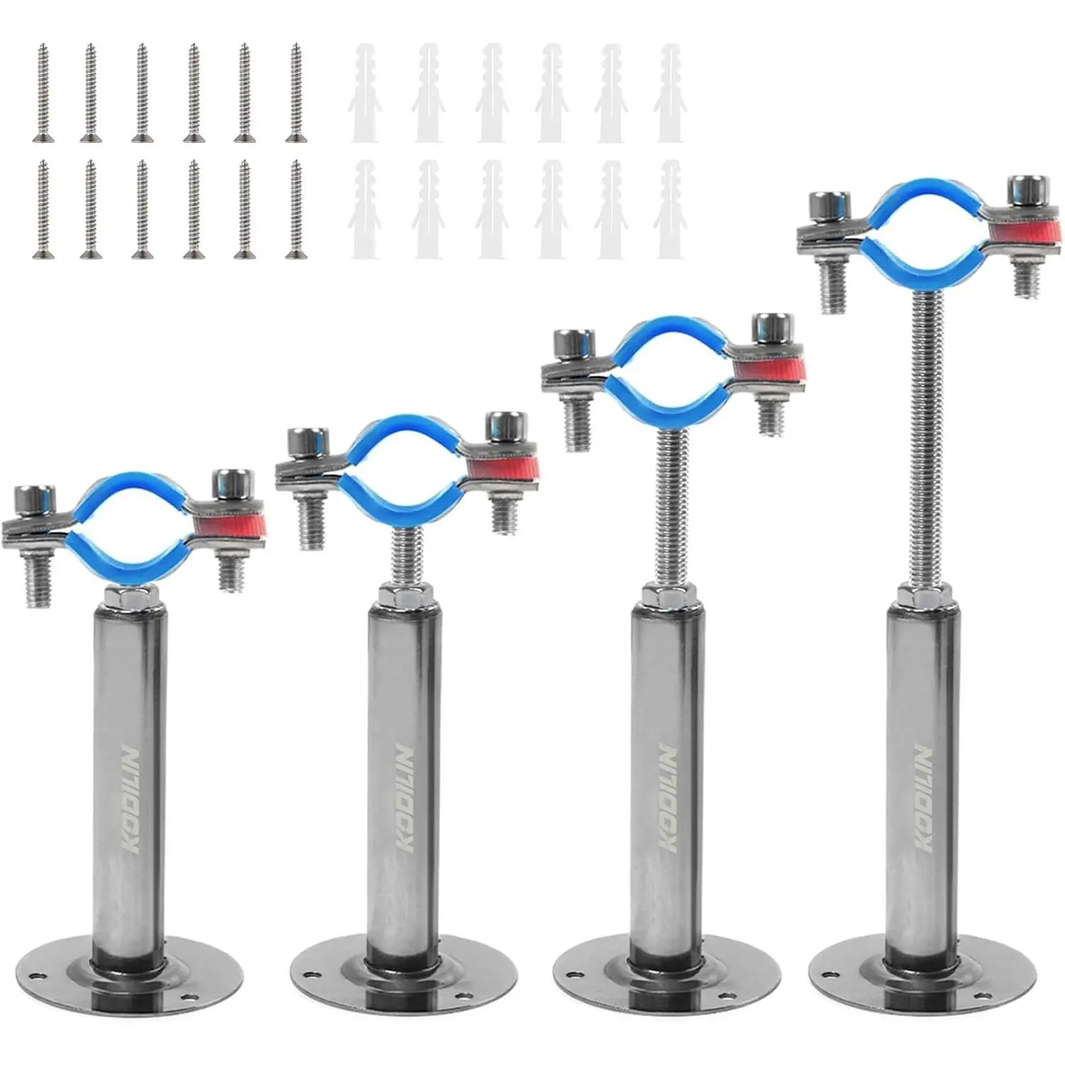 4PCS Upgraded Wall Mount Ceiling Mount Pipe Supports 304 Stainless Steel Pipe Clamp for 3/4"(25-28mm) OD Pipe Adjustable Height Pipe Support Bracket