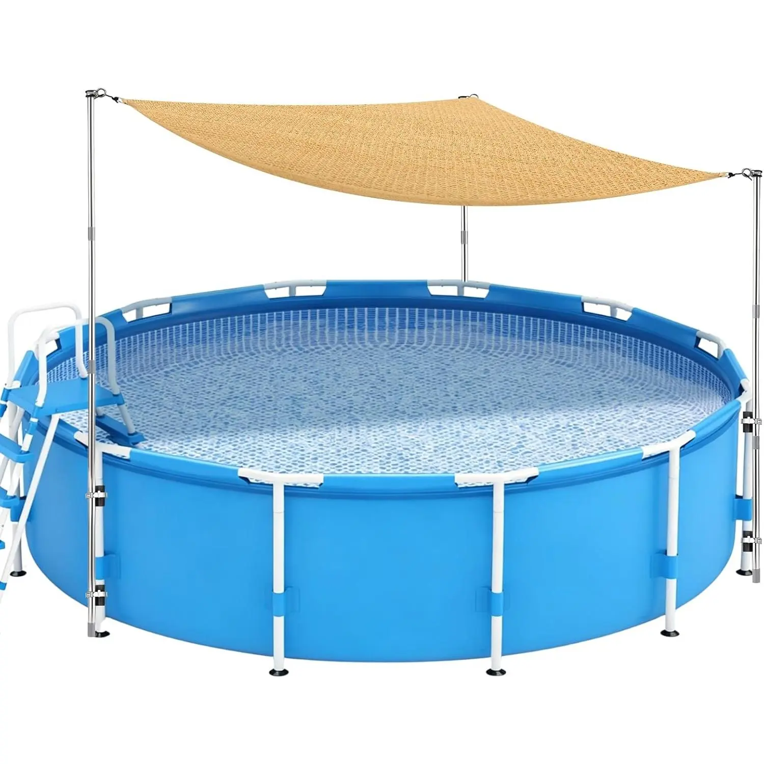 Above Ground Pool Shade Canopy Set Triangular Sun-Resistant Sunshade with Rubber Brick&Support Poles No Blowing  or Shifting Outdoor Patio Sun Shade Cloth for 11-16Ft Swimming Pool Deck Accessory