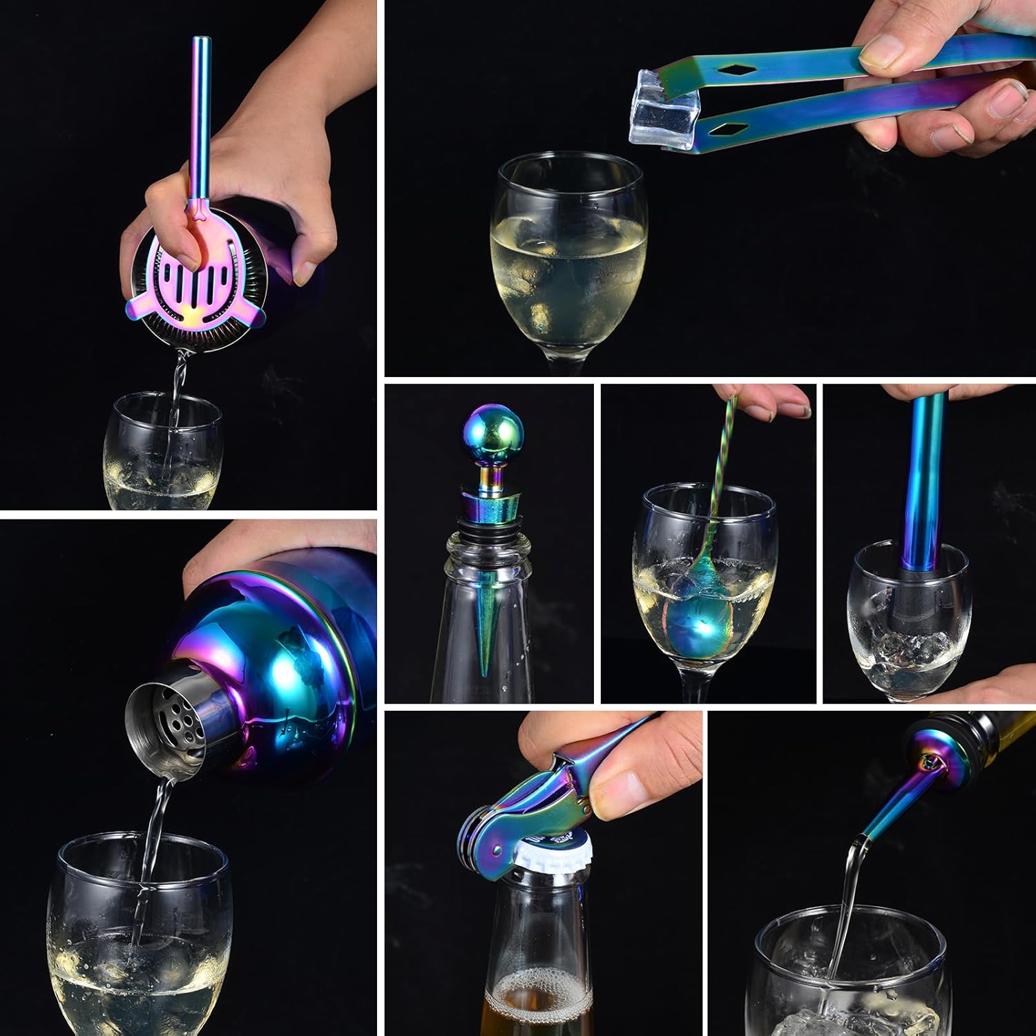 Bartender Kit with Stand, 12- Bar Set | 24oz Shaker Set for Drink Mixing, Martini Shaker Set with Bar Tools, Recipes Booklet | Fun Housewarming (Rainbow) Bartender Kit with Stand, 12- Bar Set | 24oz Shaker Set for Drink Mixing, Martini Shaker Set with Bar Tools, Recipes Booklet | Fun Housewarming (Rainbow)