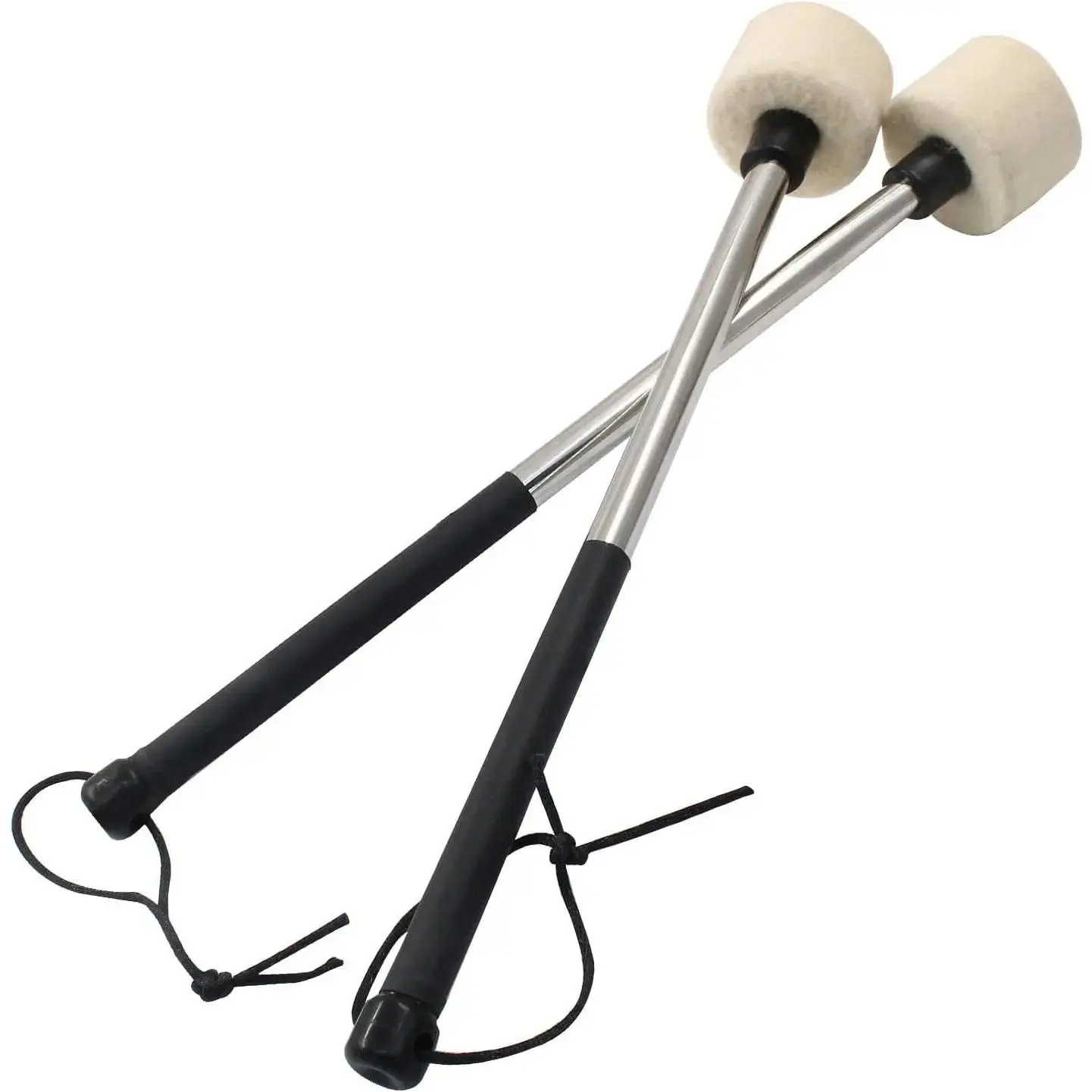 2 Pack Felt Bass Drum Mallets Percussion Sticks, 13 Inch Length Drum Mallets Sticks with Stainless Steel Handle for Marching Band
