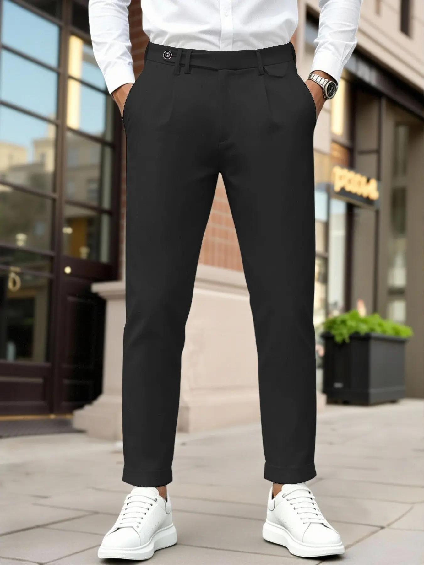 Men's High-Waisted Double Pleat Suit Pants, Office Commute Daily Formal Wear, Lightweight Business Style, Spring Summer Slim Fit