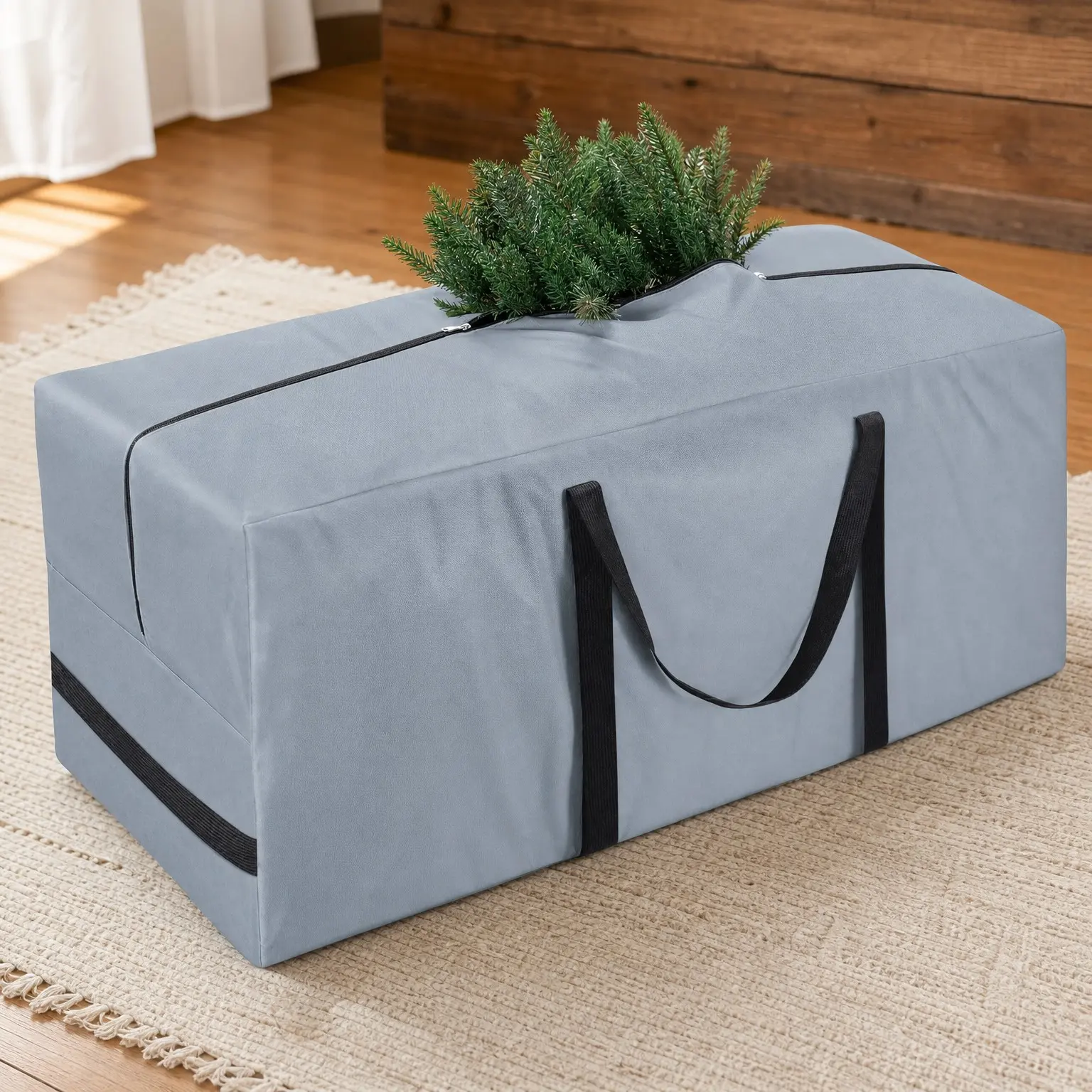7.5 ft Christmas Tree Storage Bag, Heavy Duty 900D Oxford Fabric, Reinforced Handles, Dual Zippers, Wide Opening, Extra Large Storage Container for Trees and Decorations, GreyGift
