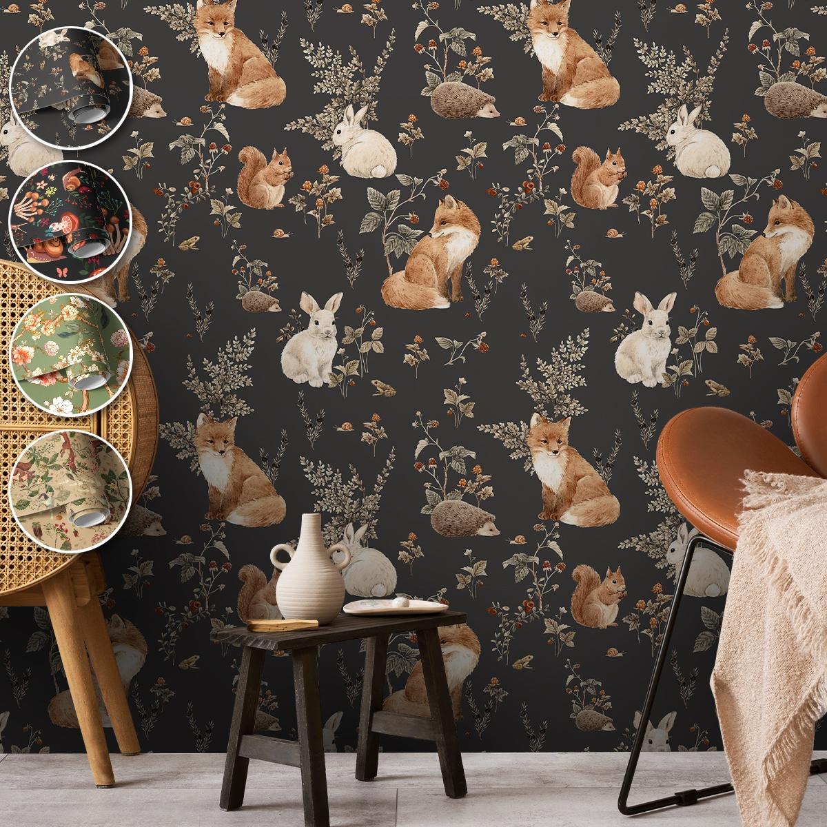 Deep Forest Pattern Wallpaper, Self-Adhesive Animal Wall Paper, Peel And Stick Wallpaper Designs, Waterproof Wear-Resistant, Bedroom Decor, Vintage Space, Furniture Refurbishment #GLOBAL PICKS