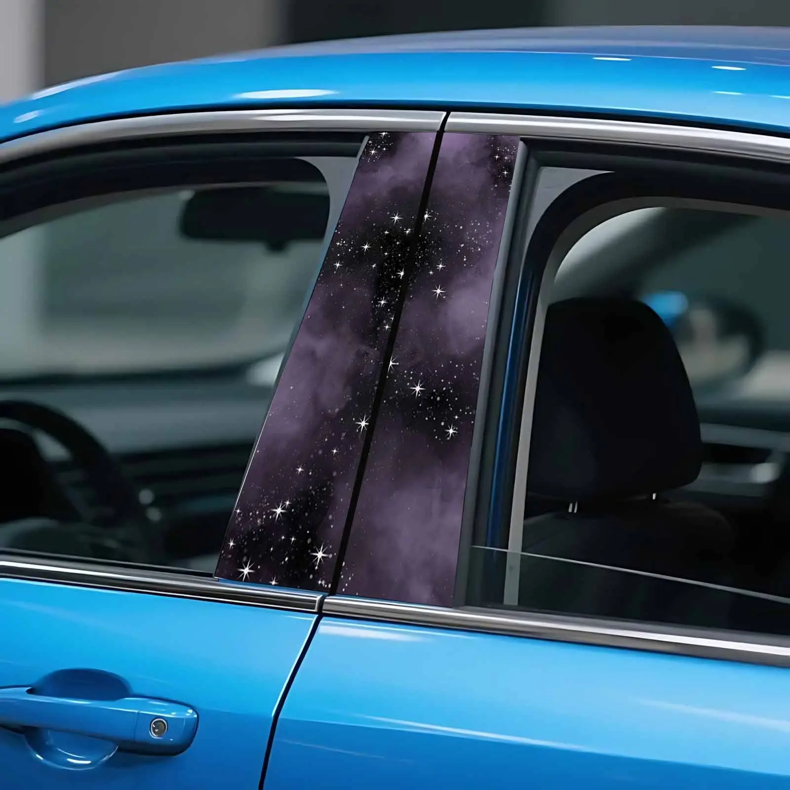 2 Sheets of Starry Sky Car Central Pillar Stickers - B-Pillar Self-Adhesive Decals, High-Definition Printed Purple Starry Night Sky Background, Durable Plastic Material, Easy to Paste, Car Door And Window Decorative Stickers, Sticker for Cars