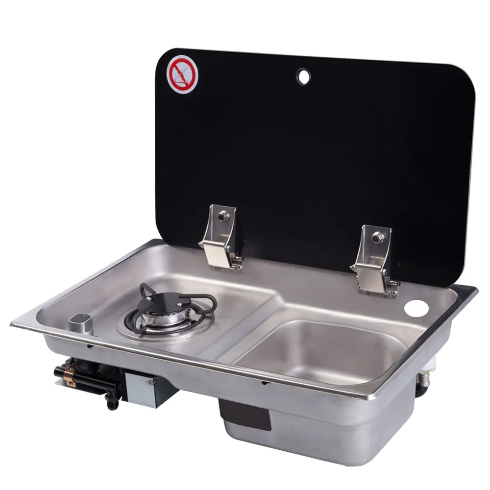 Compact Single Burner LPG Gas Cooktop with SS304 Steel Sink, Tempered Glass Lid, Flame Failure Protection, Fixed Rack