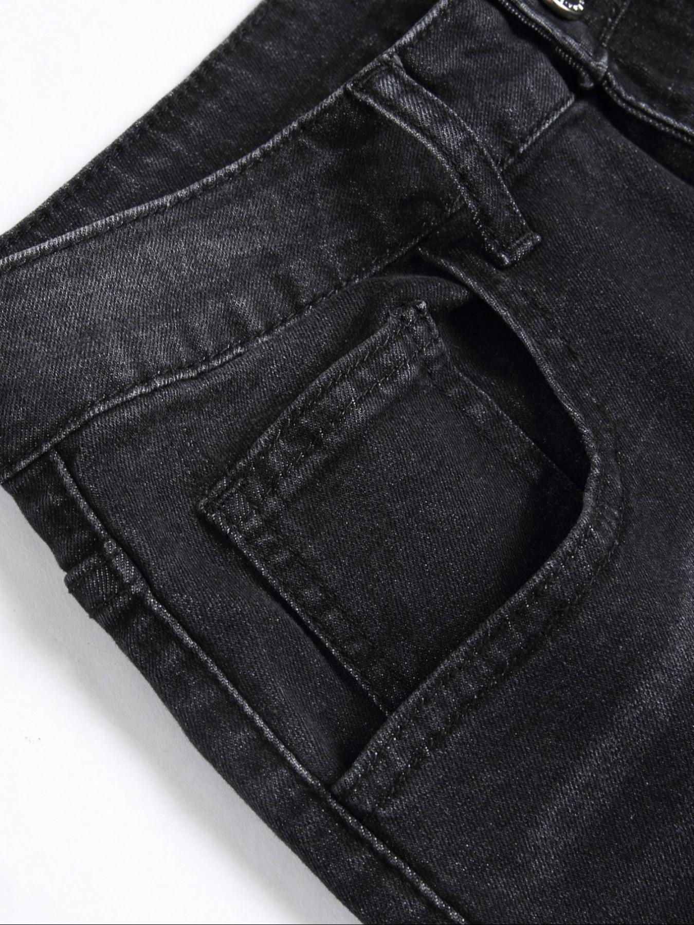 Men's Regular Fit Solid Color Ripped Jeans, Casual Comfy Denim Pants for Daily Wear, Fashion Men's Bottoms for All Seasons