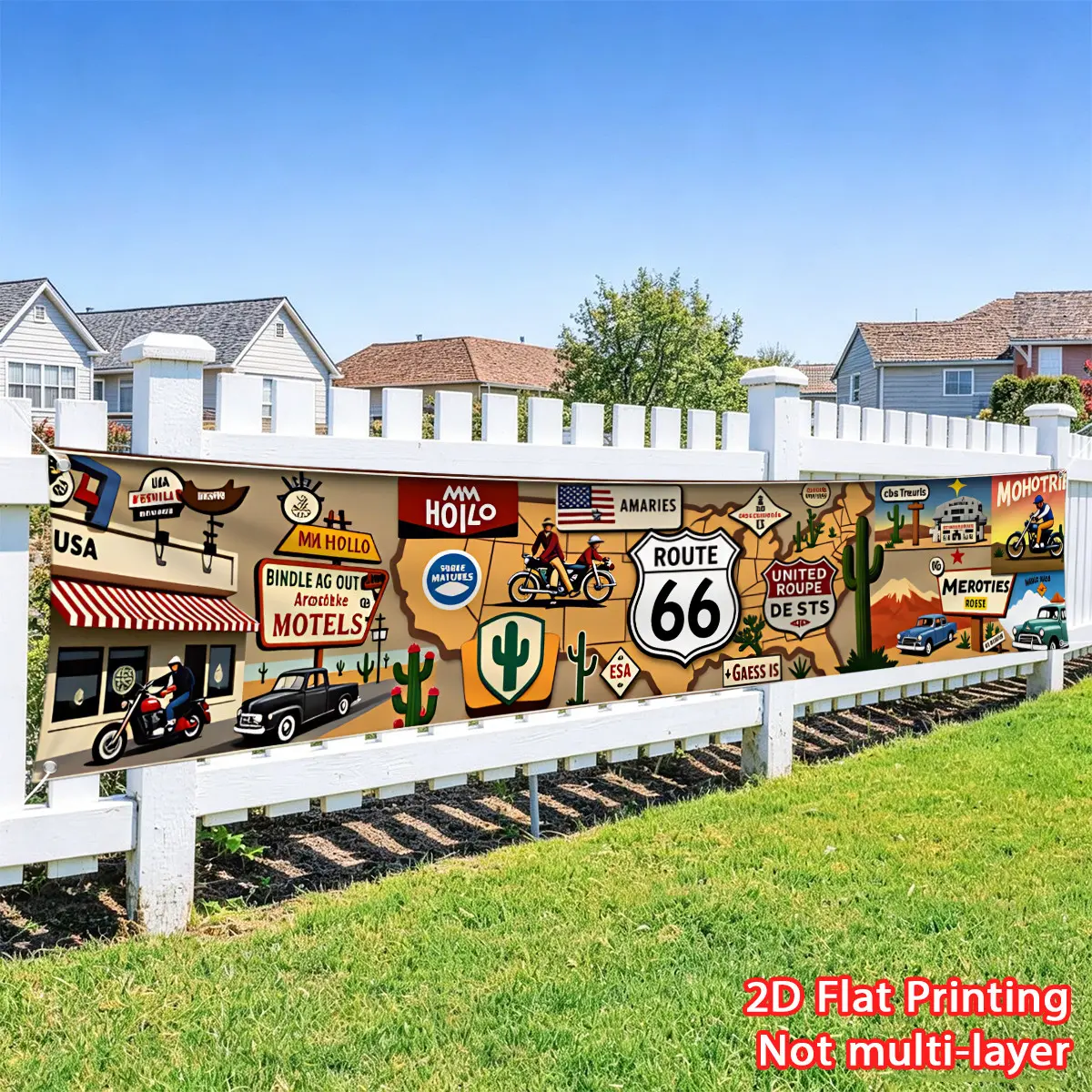 Vintage Highway Banner, Large HD Print Fence Decor, Outdoor Porch Wall Decoration, Event Party Decor, 1pc Retro Banner