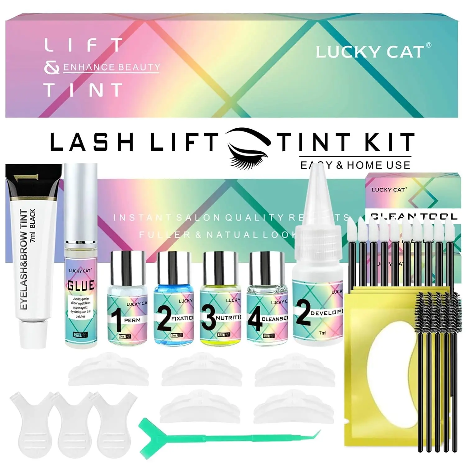 4 In 1 Lash Lift & Brow Lamination Perm Kit Quick Lifting Voluminous Coloring Easy to Use for Home DIY & Salon Green
