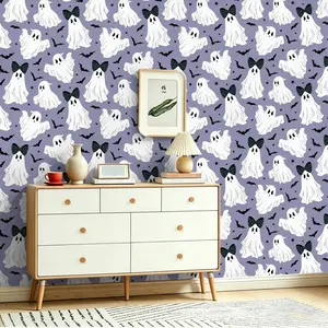Seamless Peel and Stick Wallpaper, Ghost with Bow Tie Design, Waterproof and Durable, High-Definition Color Lock, Ideal for Home and Commercial Use