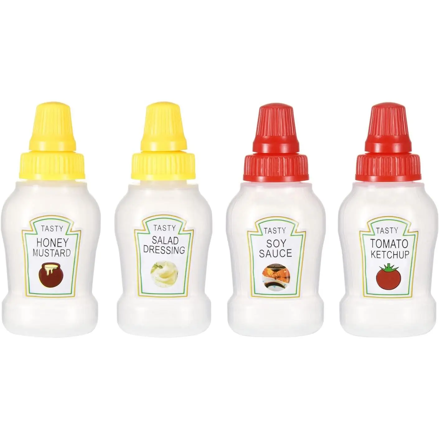 4 count Mini Ketchup Bottles 25ml Mini Condiment Squeeze Bottles | Portable Honey Sauce Salad Dressing Dispensers Jars Containers for Adults Lunch Box (4)