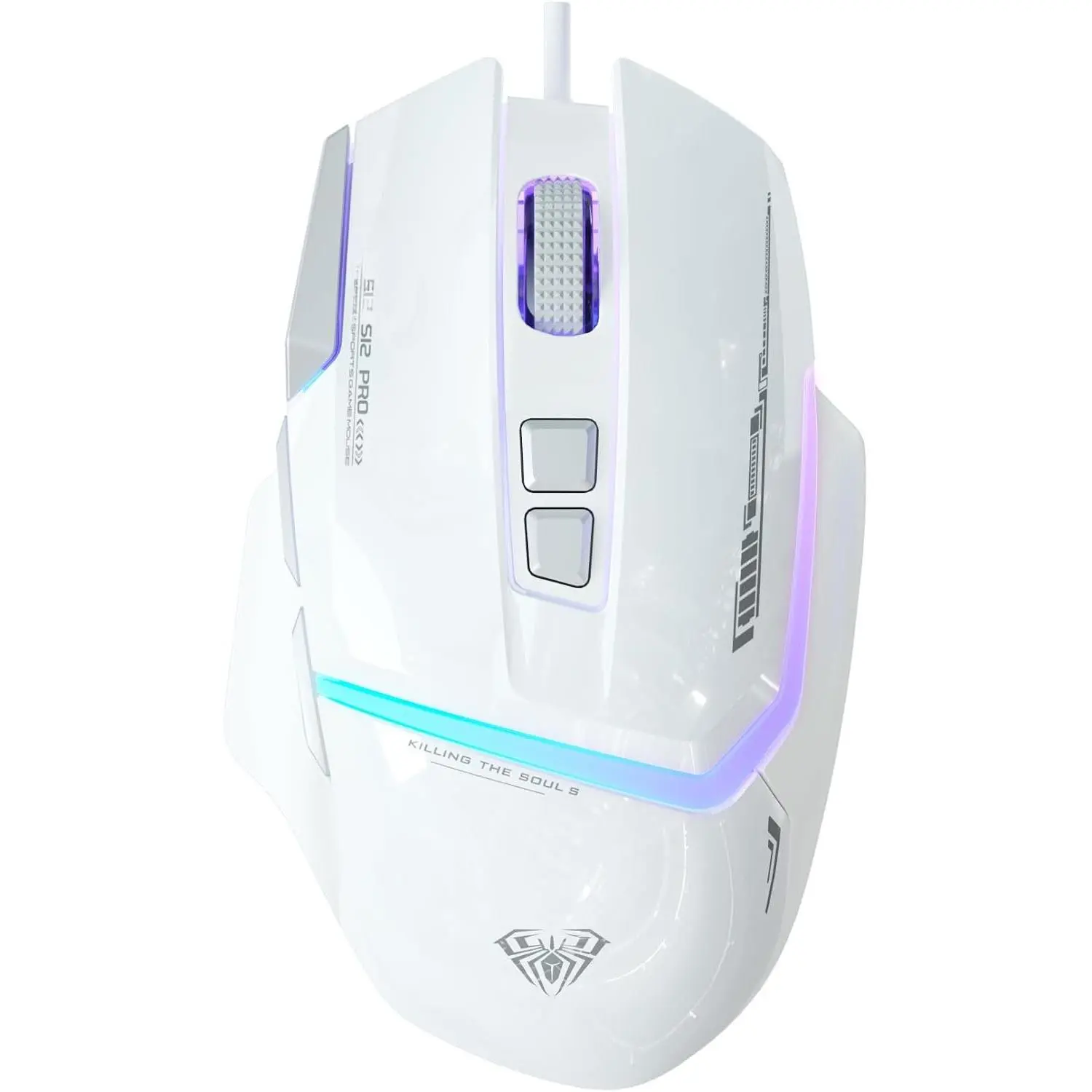 S12Pro White Wired Gaming ,12800 DPI Optical Gamer  with RGB Backlit,8 Programmable Buttons,Software Supports DIY Keybinds Rapid Fire Button