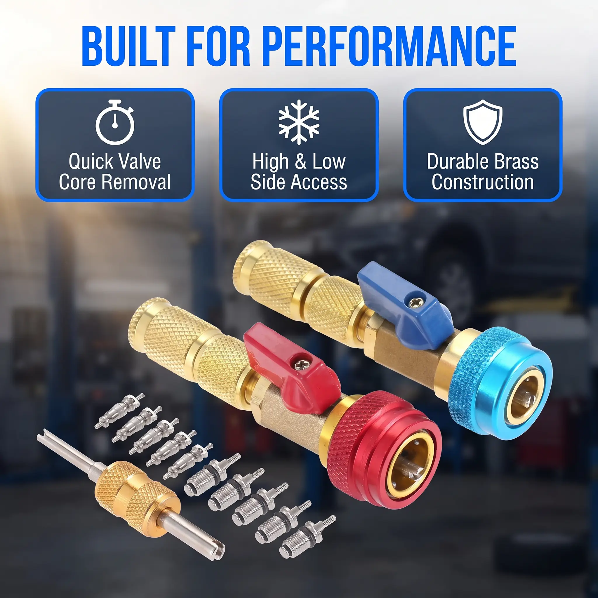 R134A AC Valve Core Remover and Installer Tool Kit, Professional High-Low Side Tools for Automotive Refrigerant Cooling System Maintenance