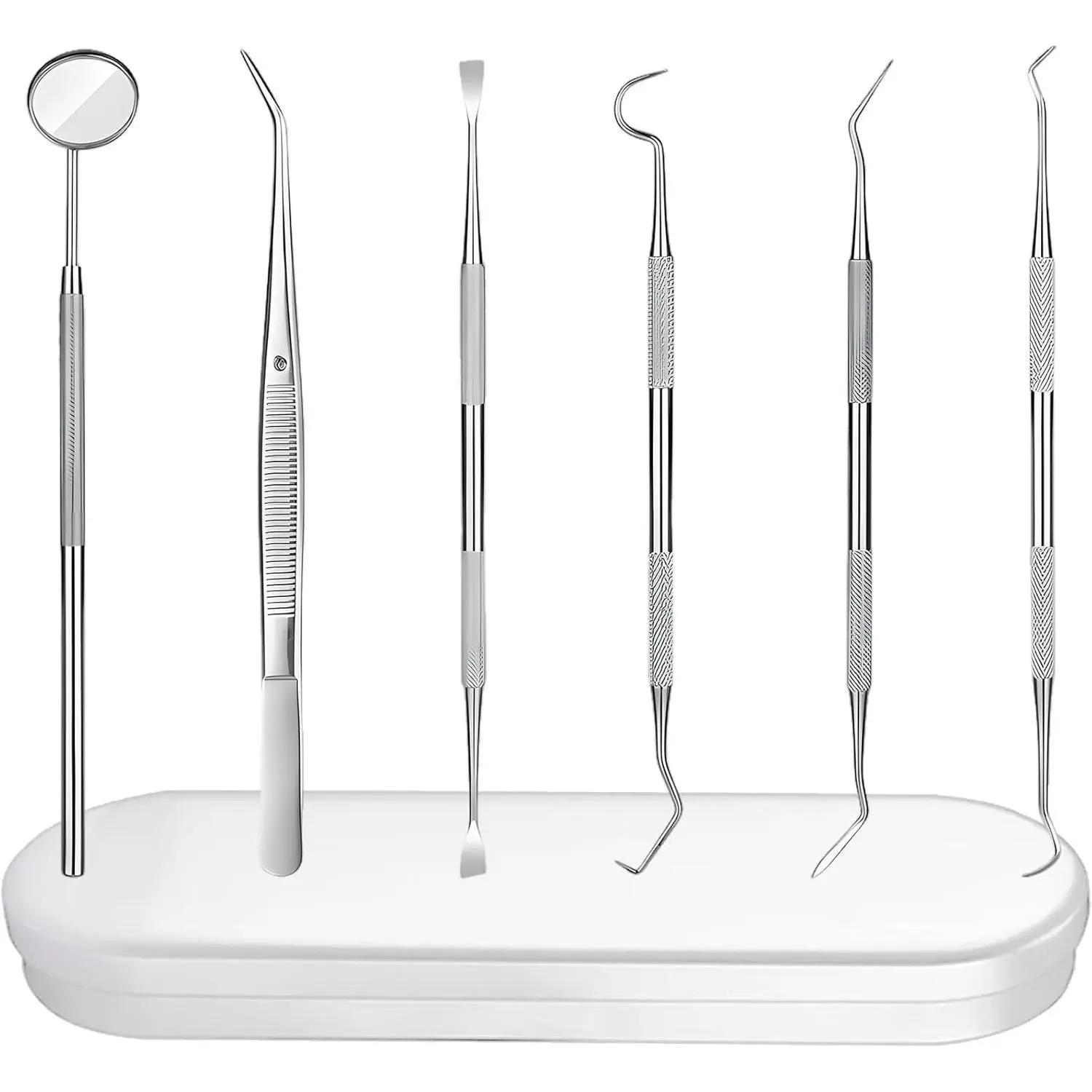 6 Pieces Dental Tools Set, Professional Stainless Steel Dental Hygiene Cleaning Kit with Case, Including Dental Mirror, Plaque Tartar Remover for Teeth, Tweezers, Probe, and Pick Scaler for Oral Care