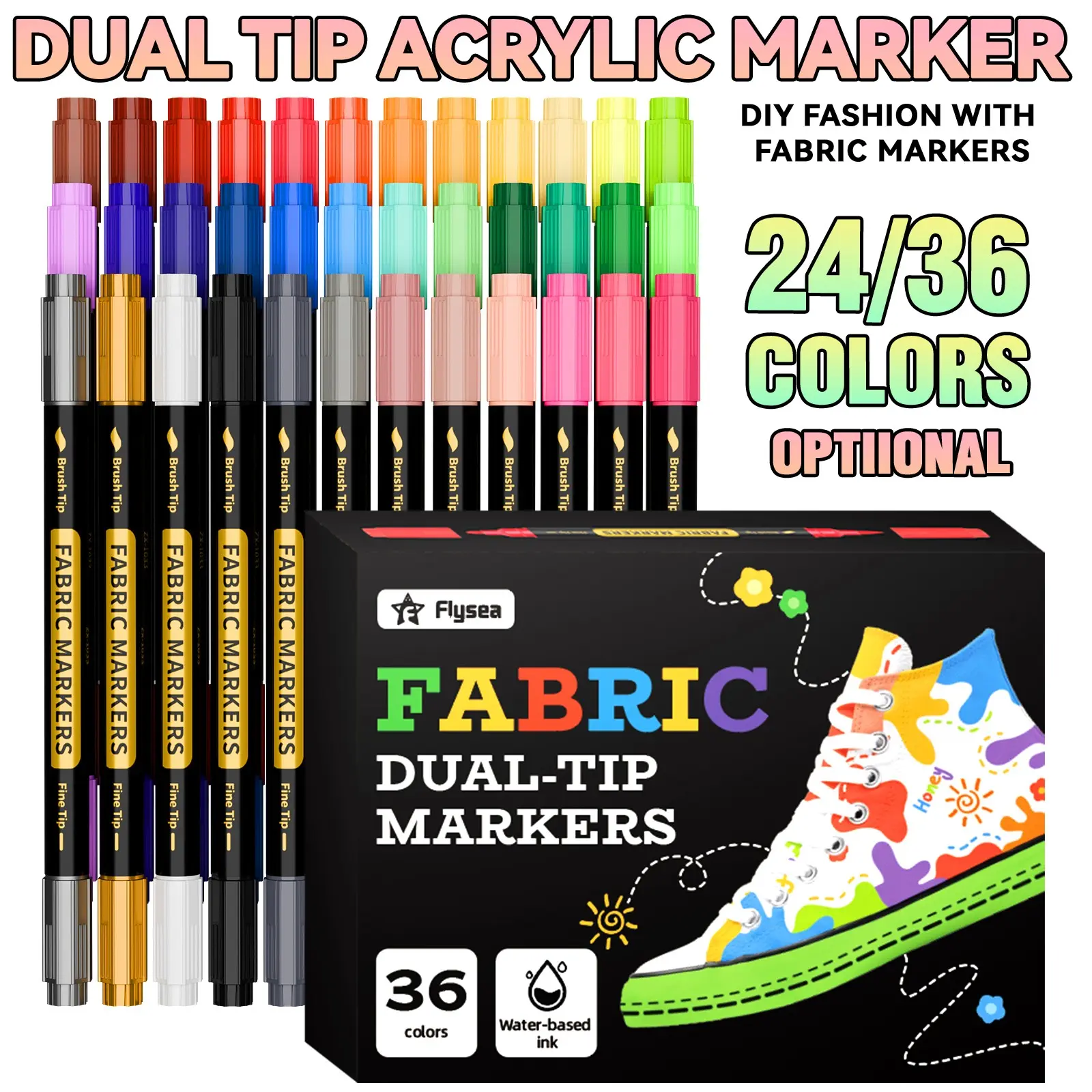 24/36 Color Dual-Ended Fabric Marker Set, Waterproof Non-Fading, DIY Craft Pens for Clothes, T-Shirts, Hats, Back-To-School Season