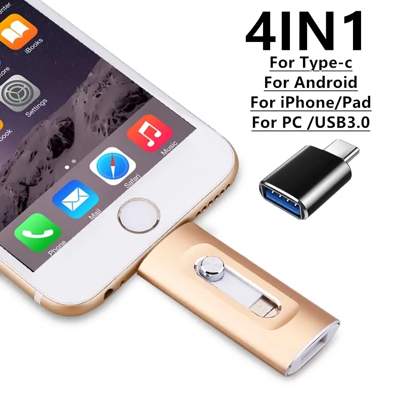 OTG USB 3.0 Flash Drive, Compact High-Capacity Drive with Micro USB-Type-C Interfaces for iPhone 5-17 (Including iPhone 12), Samsung, iPad, Supports File Backup, 1TB/512GB/256GB/128GB Pendrive
