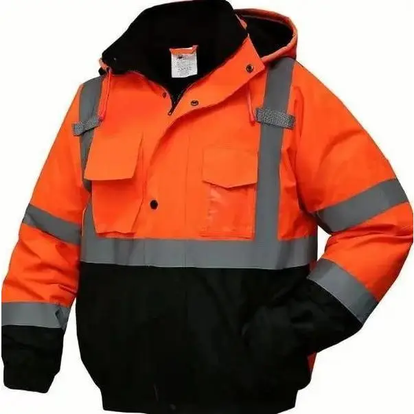 High Visibility Reflective Waterproof Safety Jacket for Men with Pockets Black Work Construction Coat for Winter Cold Weather True to Size Fit