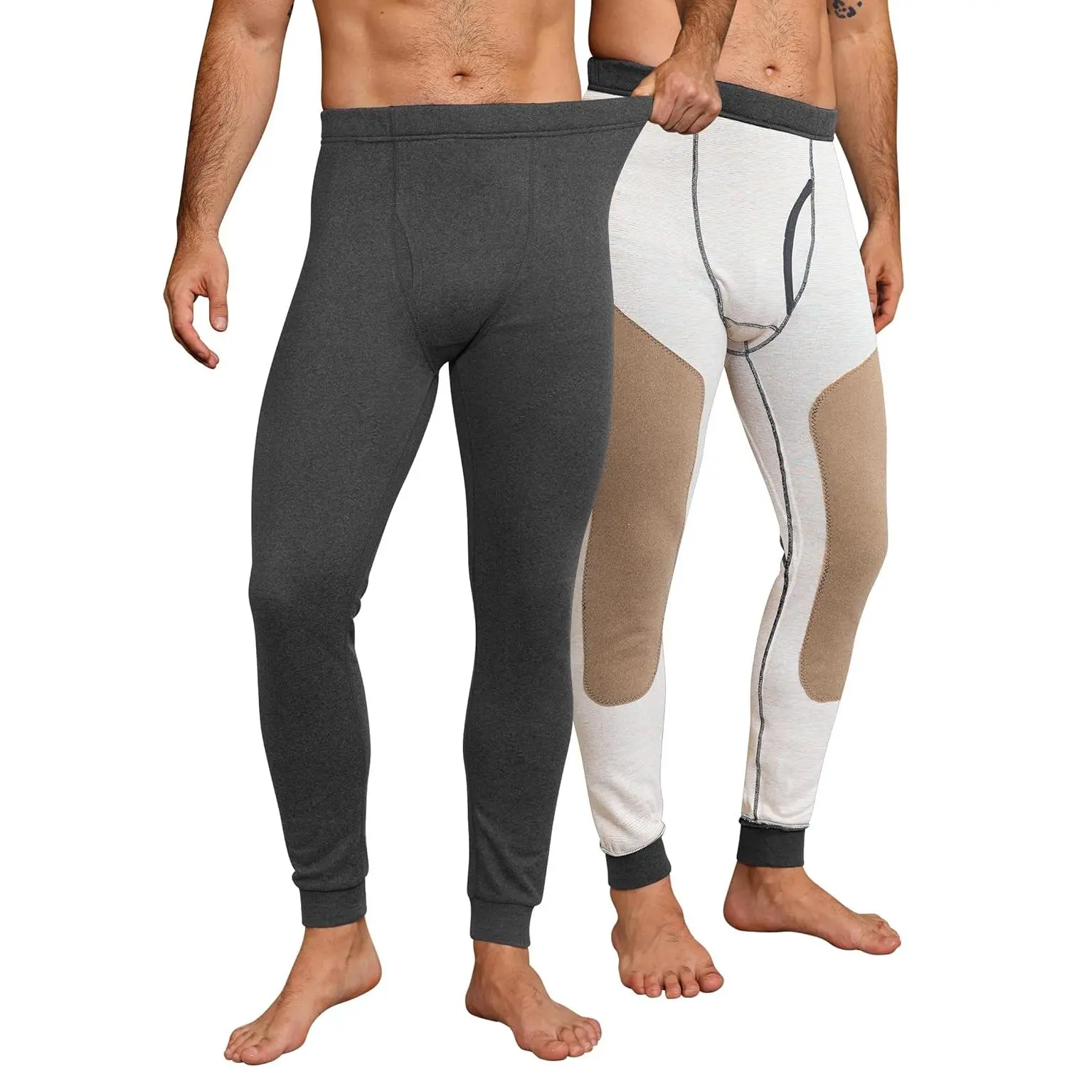 Herberton Men's Thermal Long Johns Extra Knee Layer Fleece Leggings Underwear Pant for Cold Weather (S-XXL)