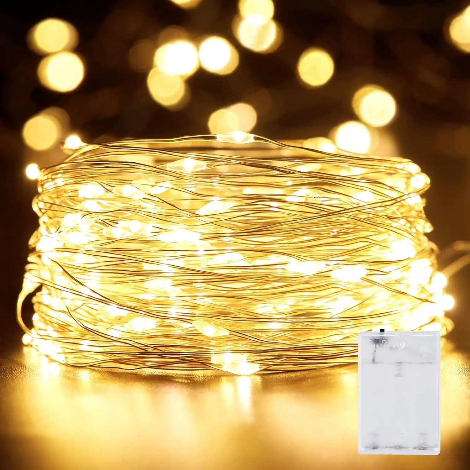 Fairy Lights Battery Operated, 33FT 100 LED Waterproof Silver Wire String Lights, Long Lasting Firefly Starry Lights for Bedroom, Christmas, Tree, Parties, Wedding, Mason Jar, Holiday Decor