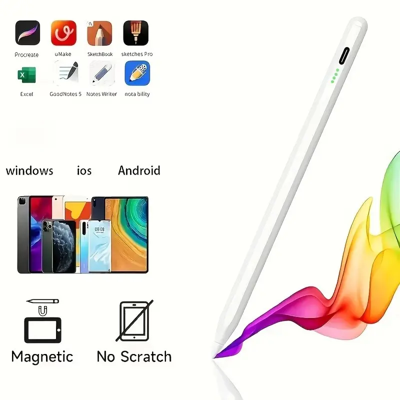 High Compatibility Touch Pen, Active Stylus Pen, Compatible with 95% Touchscreen Devices, Includes Replacement Tips and Type-C Cable, Perfect for Learning and Work