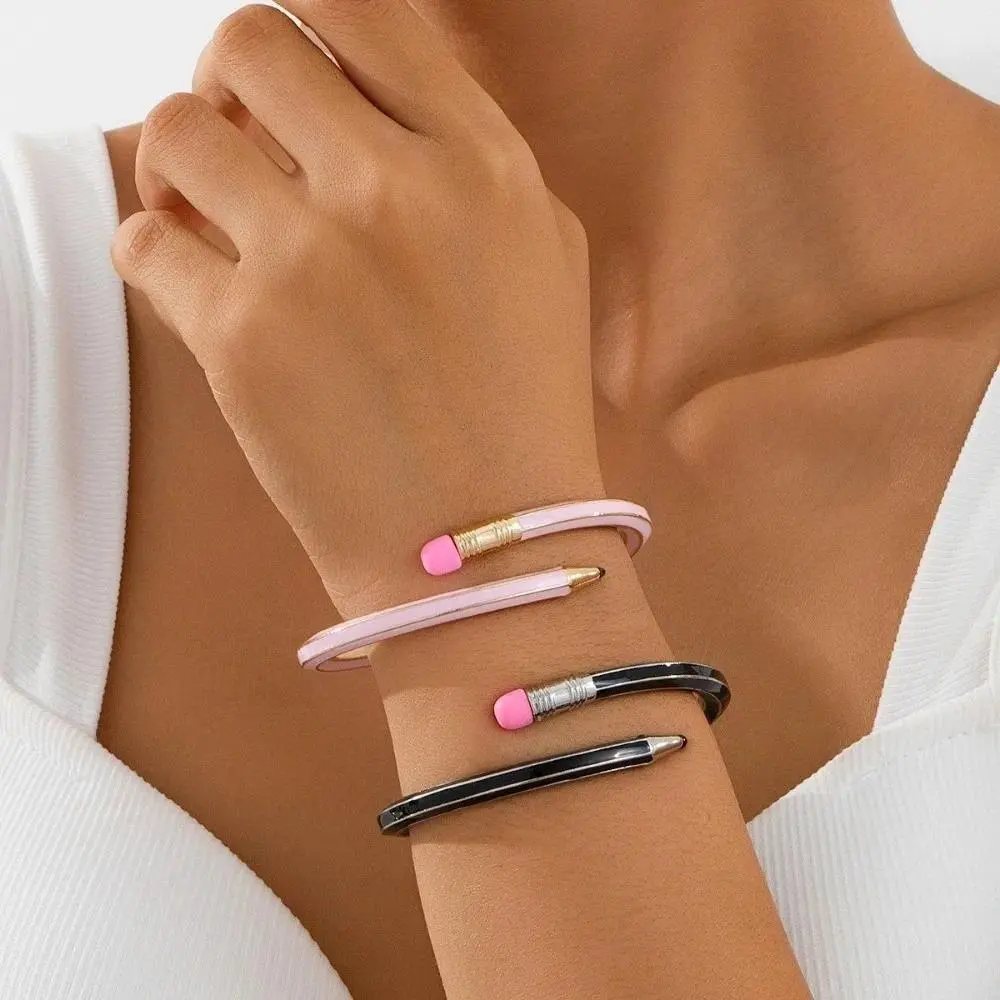 Trendy Pencil Bangle Bracelet, Shiny Glitter Cross Enamel Open Cuff Bracelet, Unique Mix & Match Fashion Jewelry for Women & Girls, Cute Gift for Birthdays, Parties & Special Occasions