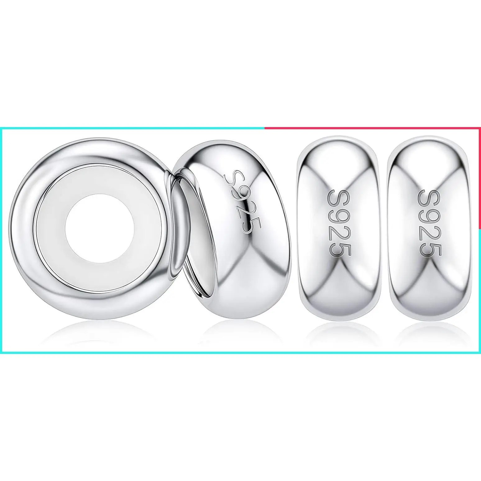 925 Sterling Silver Round Clip Spacer Beads & Stopper Charms for Women's Charm Bracelets