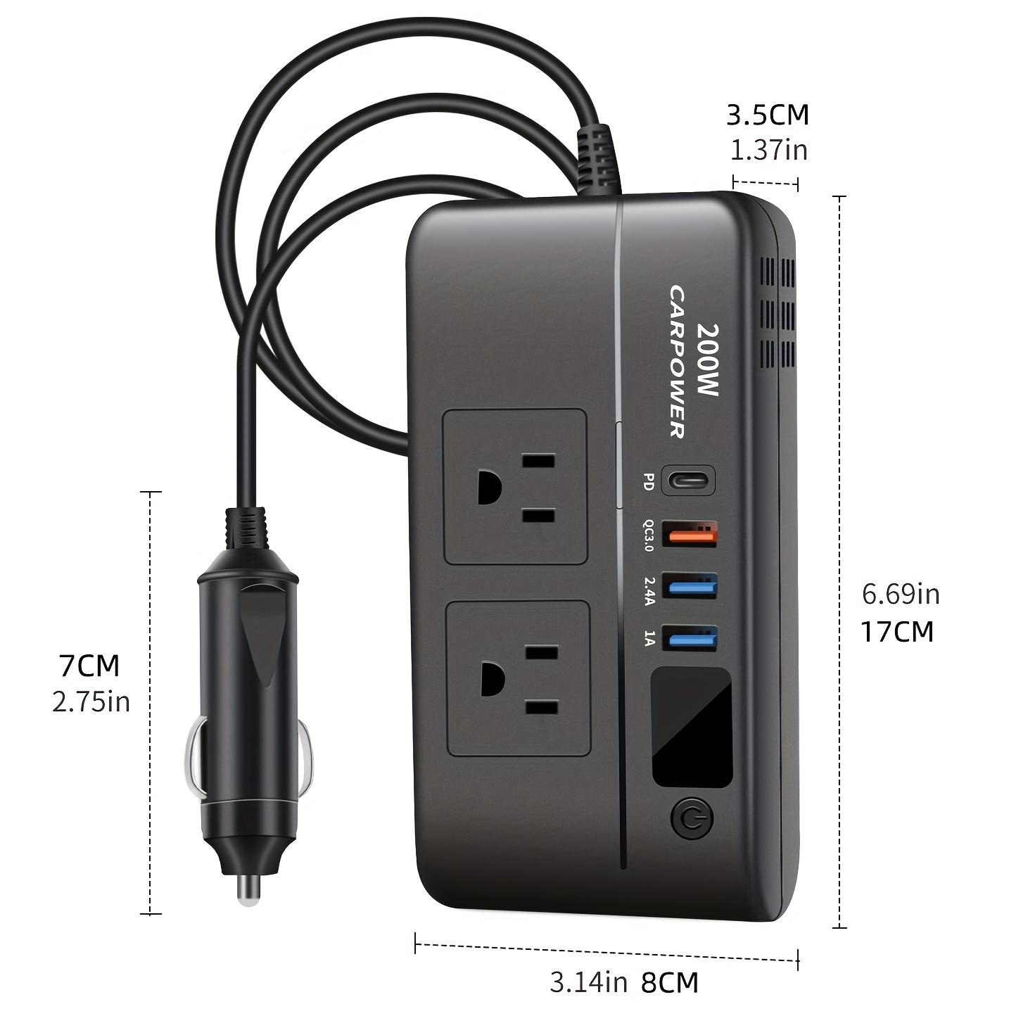 200W High Power Car Inverter, 3 USB & 1 Type-C Car Power Inverter with Switch, DC 12V to 110V AC Converter for Car, SUV, Truck, Cigarette Lighter Plug(FS)