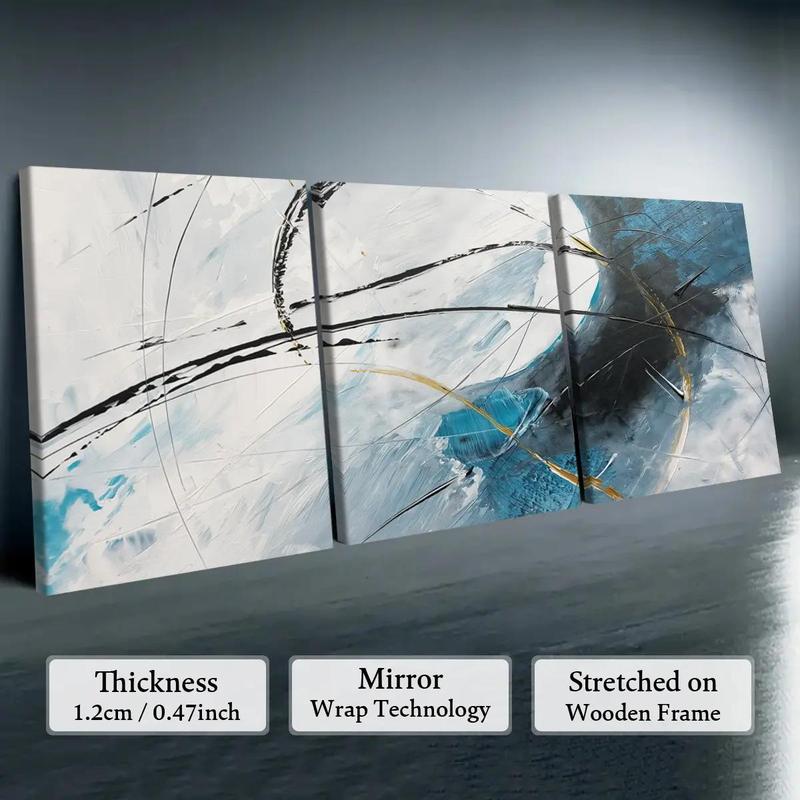 Wooden-Framed Canvas Painting Set, 3 Counts Multi-Dimensional Spray Art Posters, Wall Decor for Living Room, Bedroom and Office