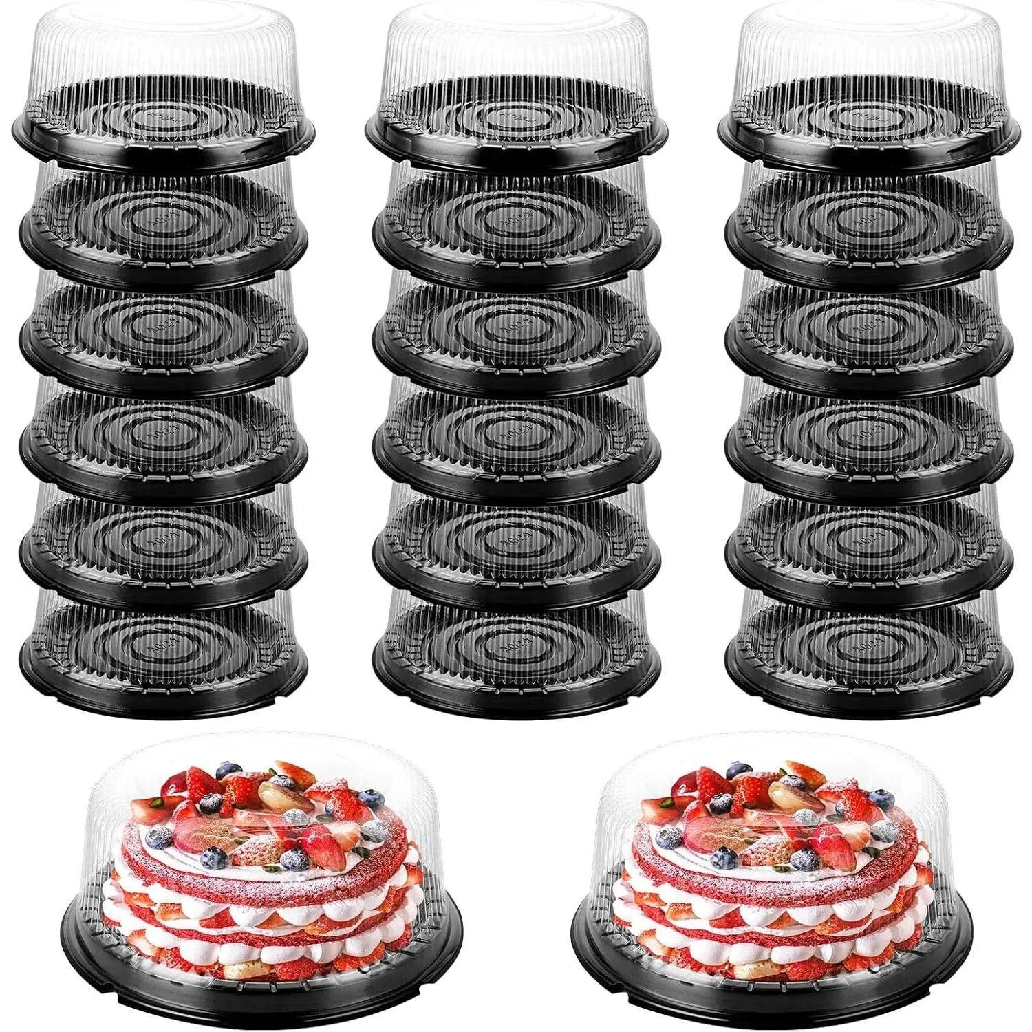 20 Pack 8" Disposable Cake Containers with Lids, Disposable Cake Carriers, Plastic Cake Container, Clear Plastic Cake Carrier, Disposable Cake Holder for Transport, Displaying, Storing Cakes