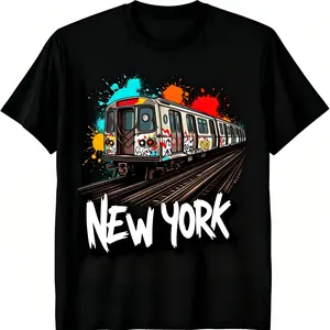 New York Graffiti Subway Train Street Art T-Shirt for Men & Women - Color Splash Paint Urban NYC Graphic, Soft Breathable Cotton Crew Neck Short Sleeve, All-Season Summer Spring Casual, Great NYC Souvenir & Streetwear Gift, Machine Washable
