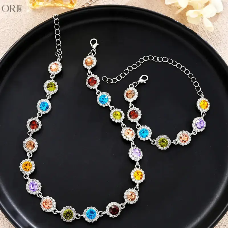 Women's 2026 Vibrant Zircon Costume Jewelry Set - Elegant Female Bling Style Zirconia Necklace-Bracelet Combo, Fashion High-End Trendy Accessory for Daily Wear,bangle,y2k,,surprise,gift,,hip,hop,,beautiful,,romantic,,dad,husband,,vacation,,,earring,