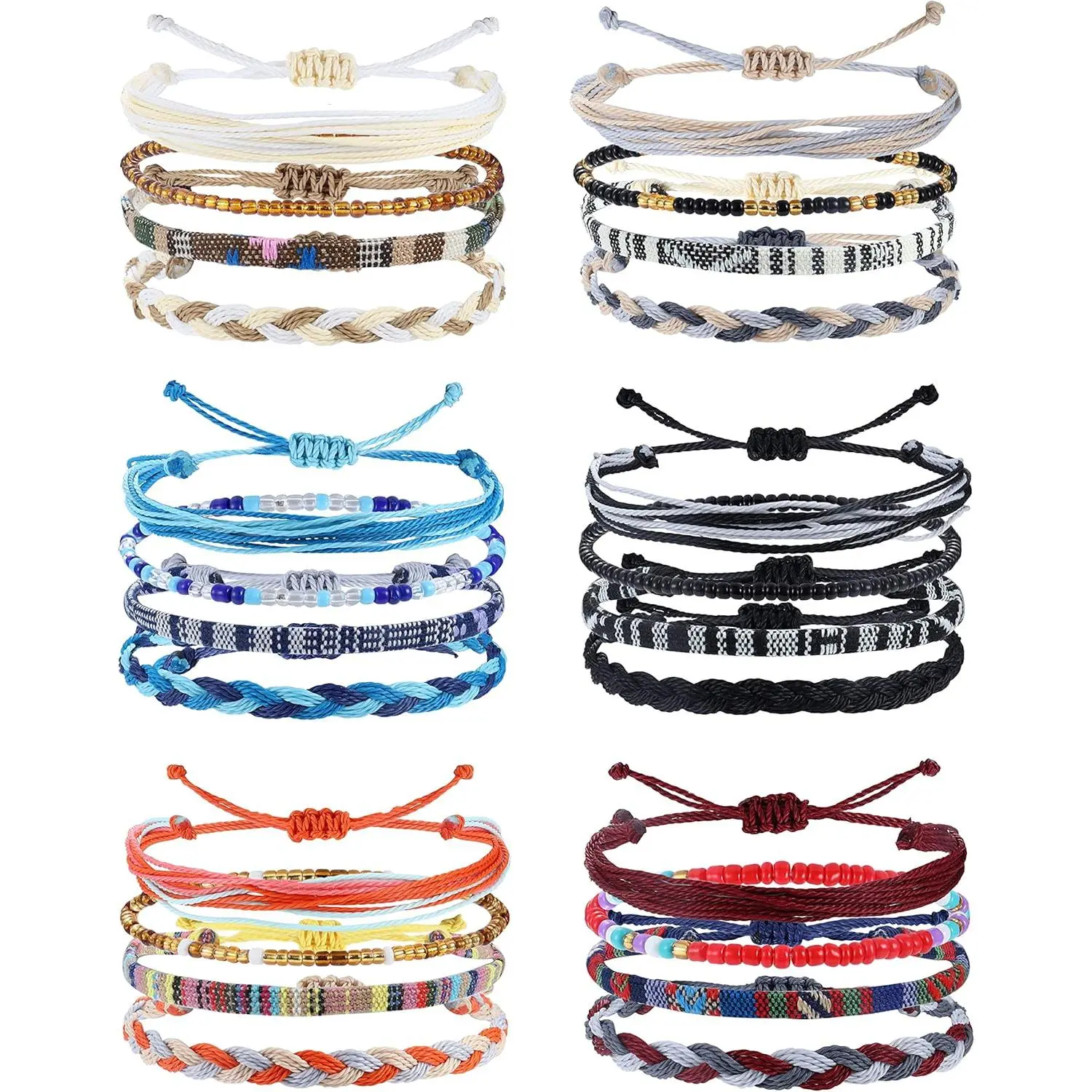 24 Pcs Boho Surfer Bracelet Anklet Adjustable Beaded Anklets Handmade Braided Bracelet Colorful Anklet Summer String Rope Ankle Bracelets Waterproof Surfer Beach Bracelet Boho Jewelry for Women Men