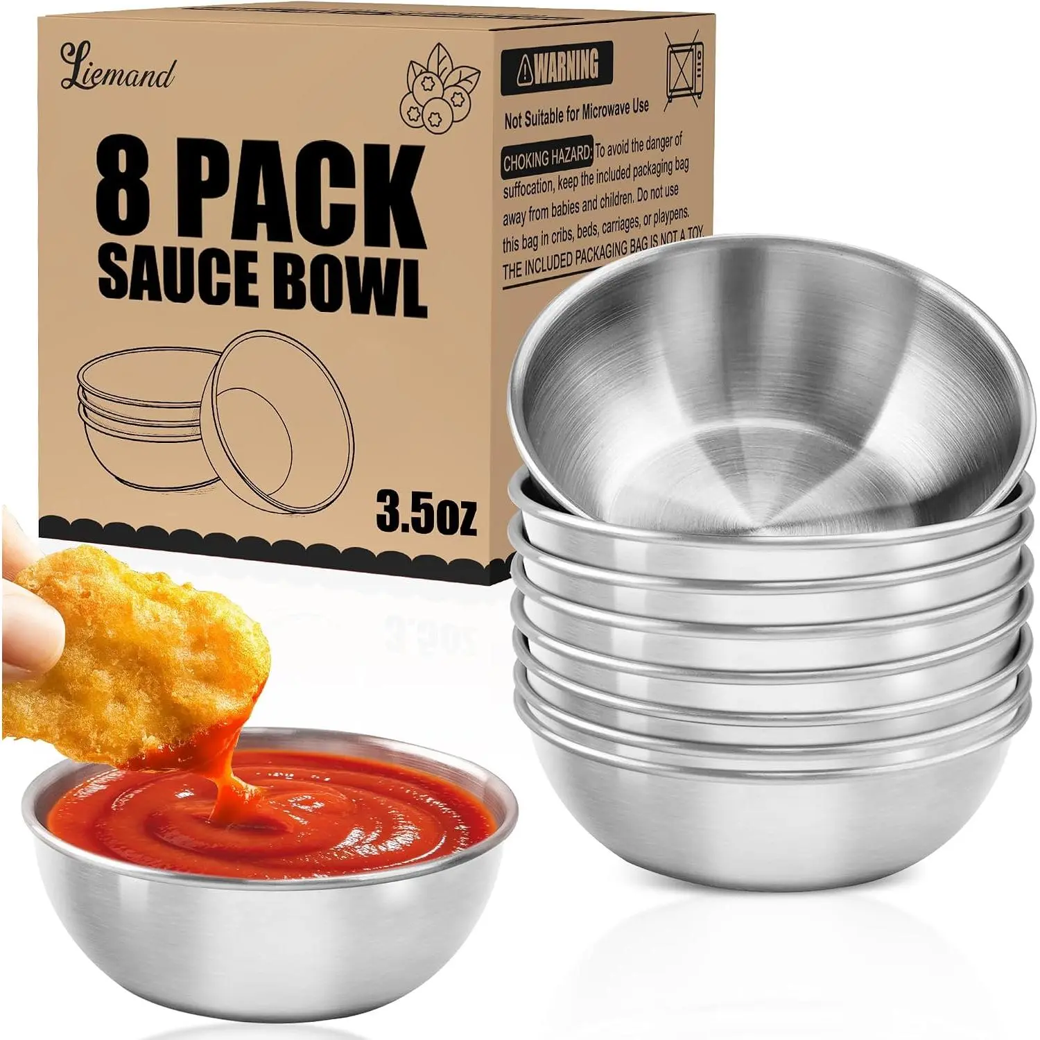 Stainless Steel Small Dipping Bowls, 3.5oz, 8-Pack,  | Stackable, Round Small Bowls, Ramekins, For Dips, Side Dish, Snacks, Meal Prep, Charcuterie Accessories, Soy Sauce Dish