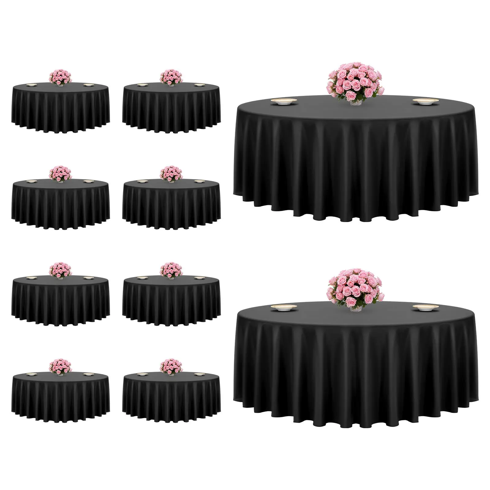 Black Round Tablecloths 10 Pack, 120 Inches in Diameter, Stain- Wrinkle- Resistant, Machine Washable Table Clothes, Polyester Fabric Table Covers for Wedding, Party, Banquet, Formal Events
