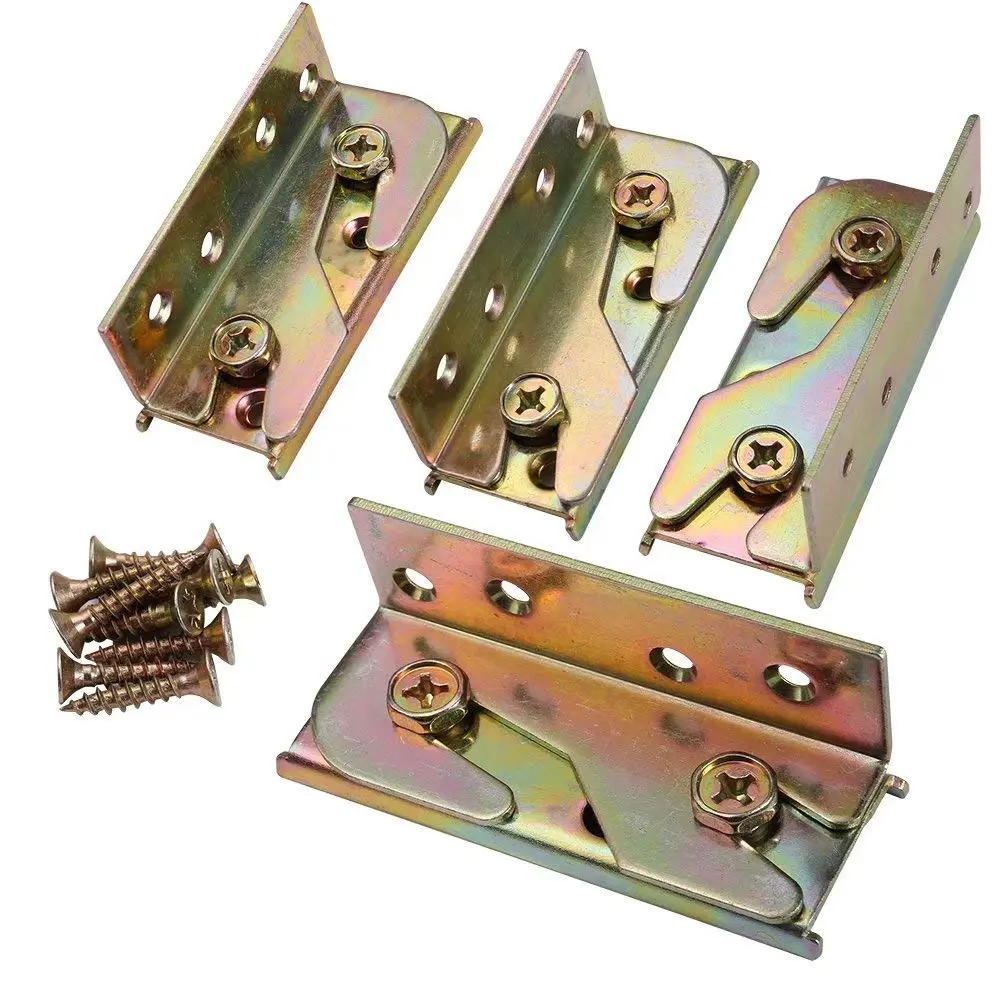Bed Rail Bracket - Wooden Bed Frame Hardware - Heavy-Duty Non-Terminated Bed Rail Accessories - 4-Piece Set (with Screws)