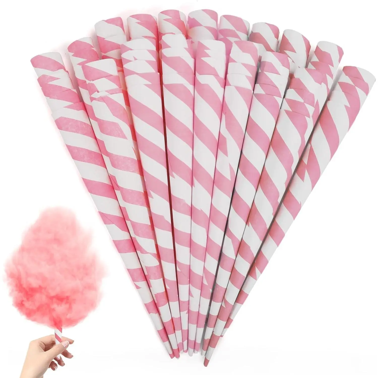 Cotton Candy Cone 90PCS Multicolor Cotton Candy Paper Cones for Candy Floss Making in Birthday,Parties,Festivals (Pink/White)