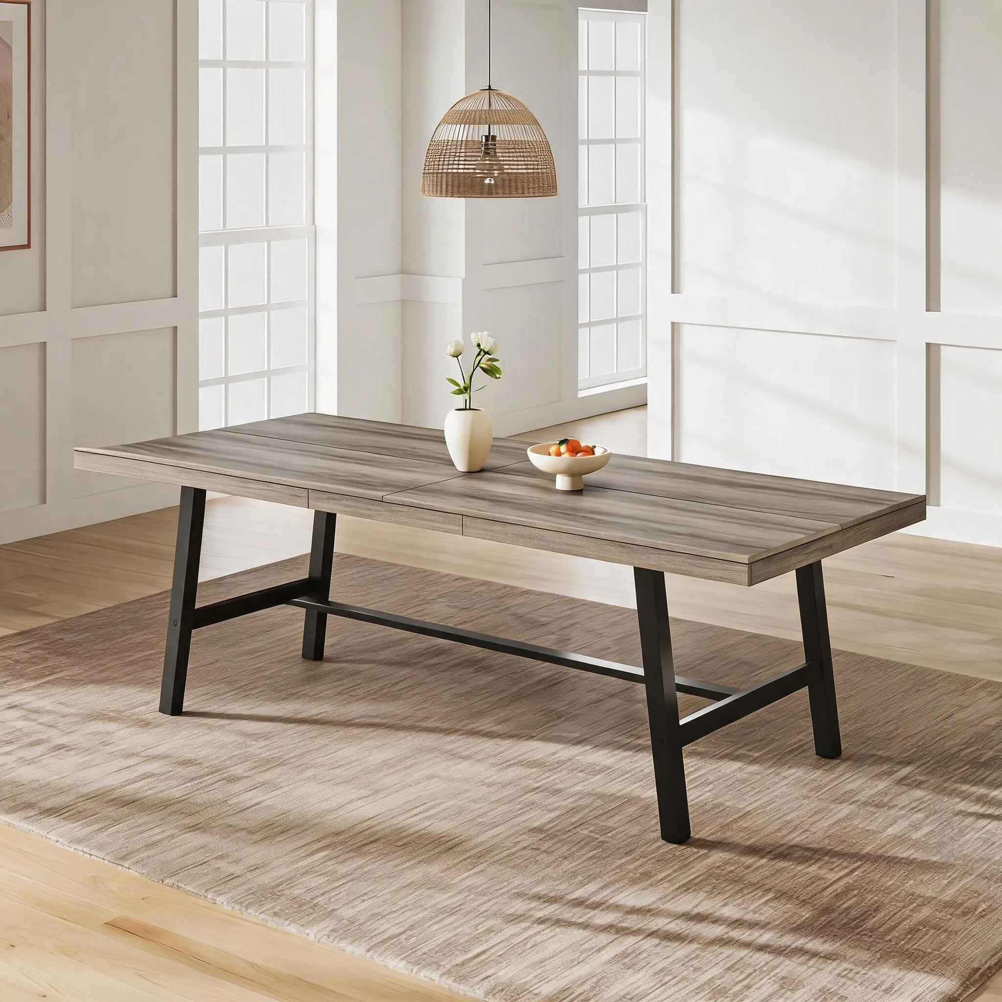 78.74" Industrial Dining Table for 6-8 – Extra Long Rectangular Kitchen Table with 2"×2" Metal Legs & Wood Top for Dining Room, Home Office