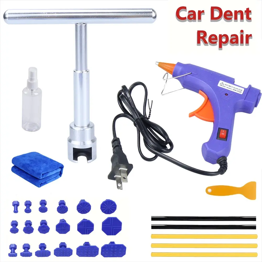 Car Dent Repair Tool Kit with Glue Gun and Puller, Body Panel Dent Fixer, Essential for Car and Door Dents, Auto Body Work Tools, Car Dent Remover