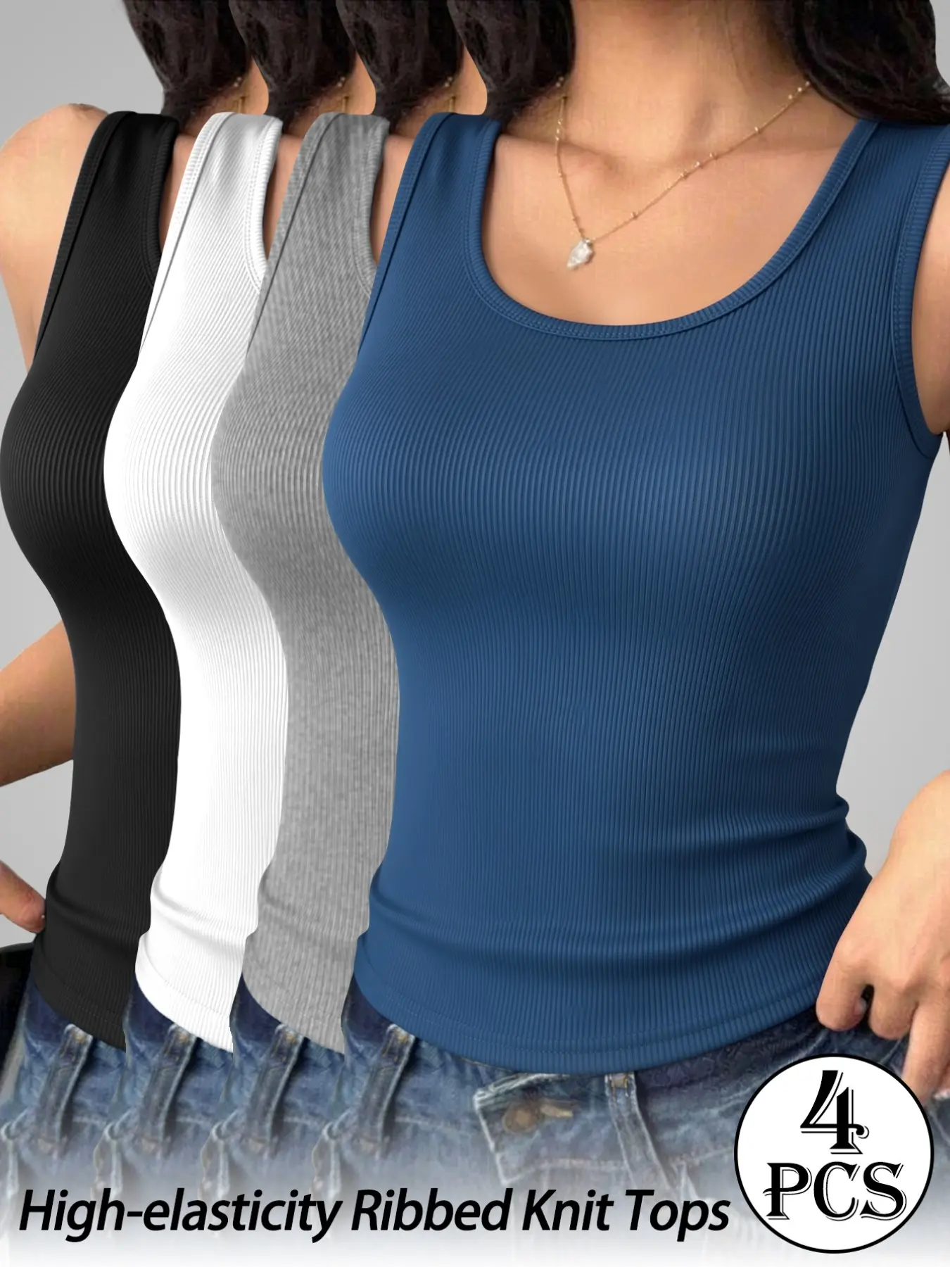 4 Pack Women Criss Cross Back Ribbed Tank Tops Multipack High Stretch Slim Fit No Built in Bra Workout Casual Sleeveless Camisole Value Set