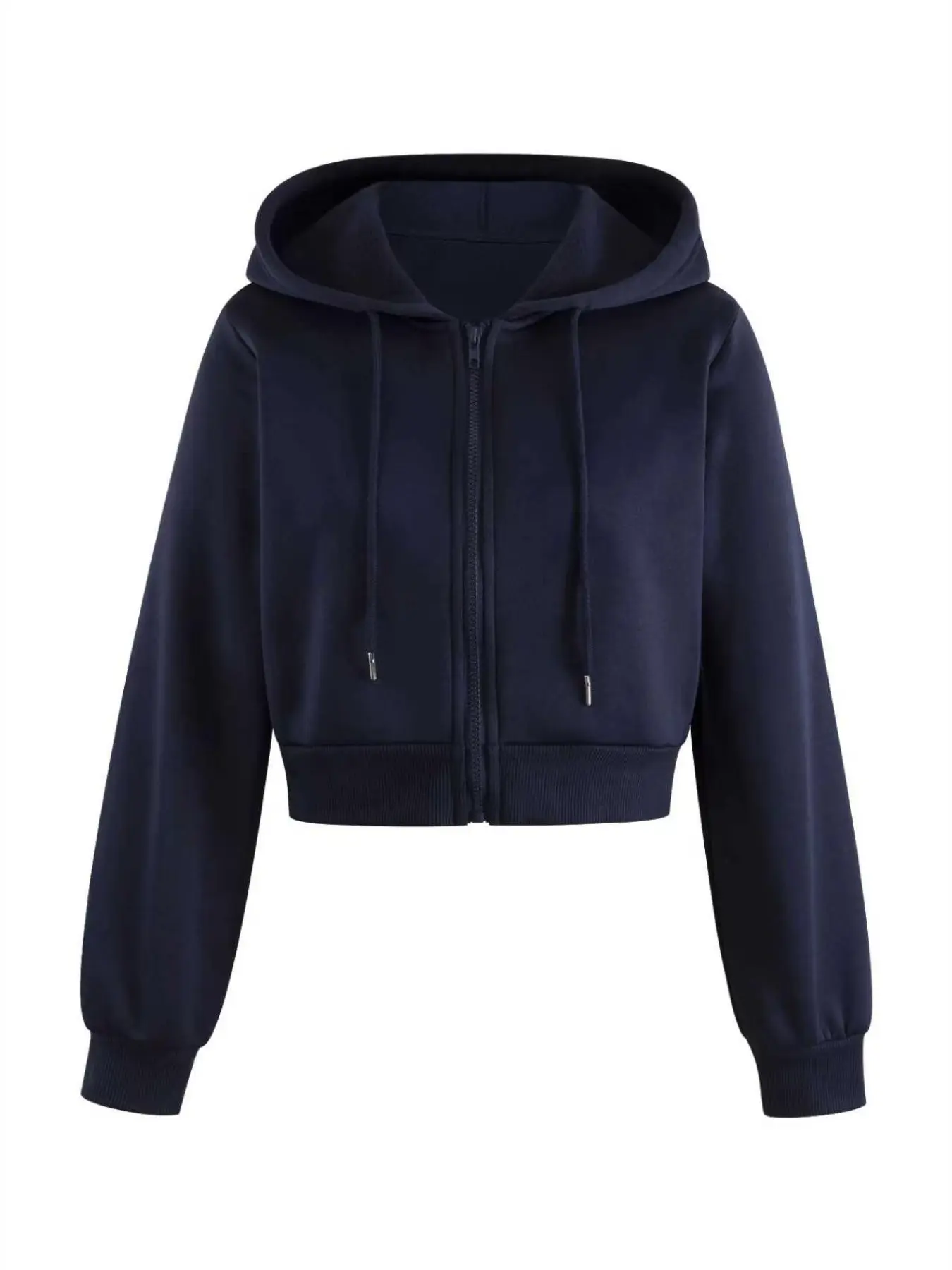 Women's Clean Fit Short Hooded Sweatshirt, Drawstring Zip-Up, Slim-Fit Long Sleeve, Casual All-Season Outerwear, City Walk Fashion