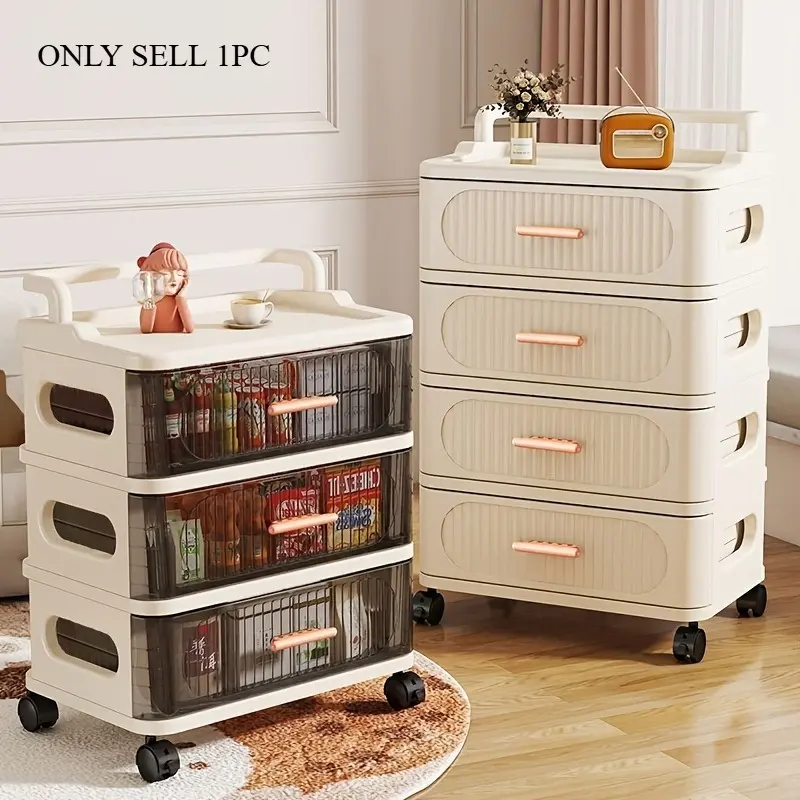 1 drawer-type small trolley for household use, multi-layer snack storage, bathroom storage cabinet, bedroom, kitchen, living room, flip-top storage box