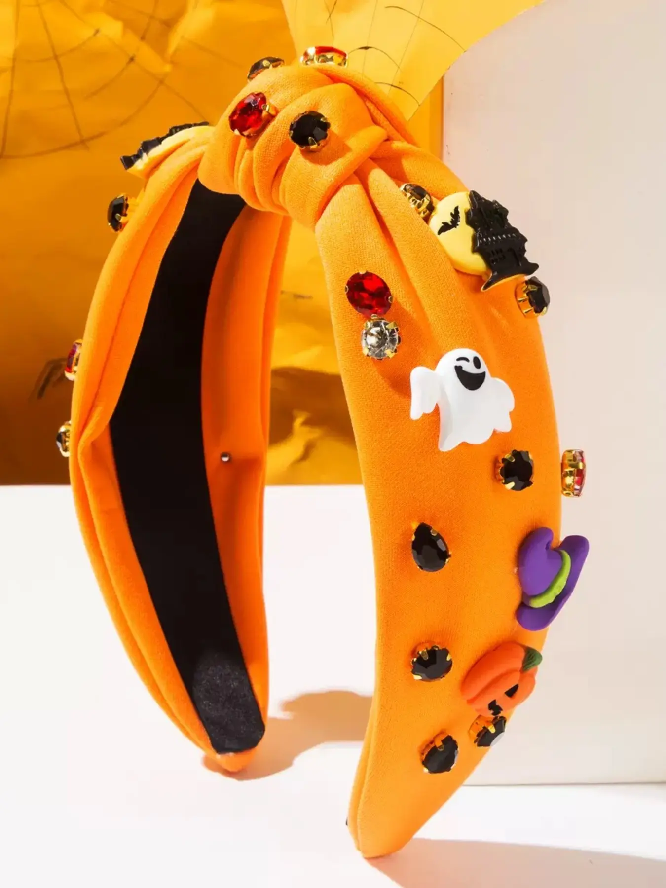 Halloween Women's Hairband, Ghost Theme Costume Accessory, Rhinestone Wide Bow, Pumpkin & Ghost Decor, Halloween Headband, Party Gift