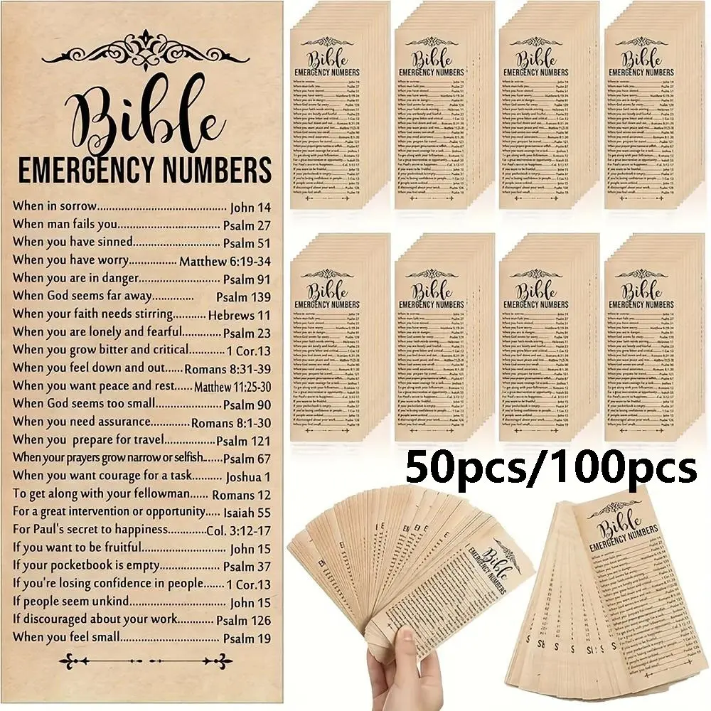 50 Bible Emergency Number Bookmarks, Christian Gift Religious Scripture Bookmarks, Church Welcome Gifts, Sunday School Prizes, Book Accessories
