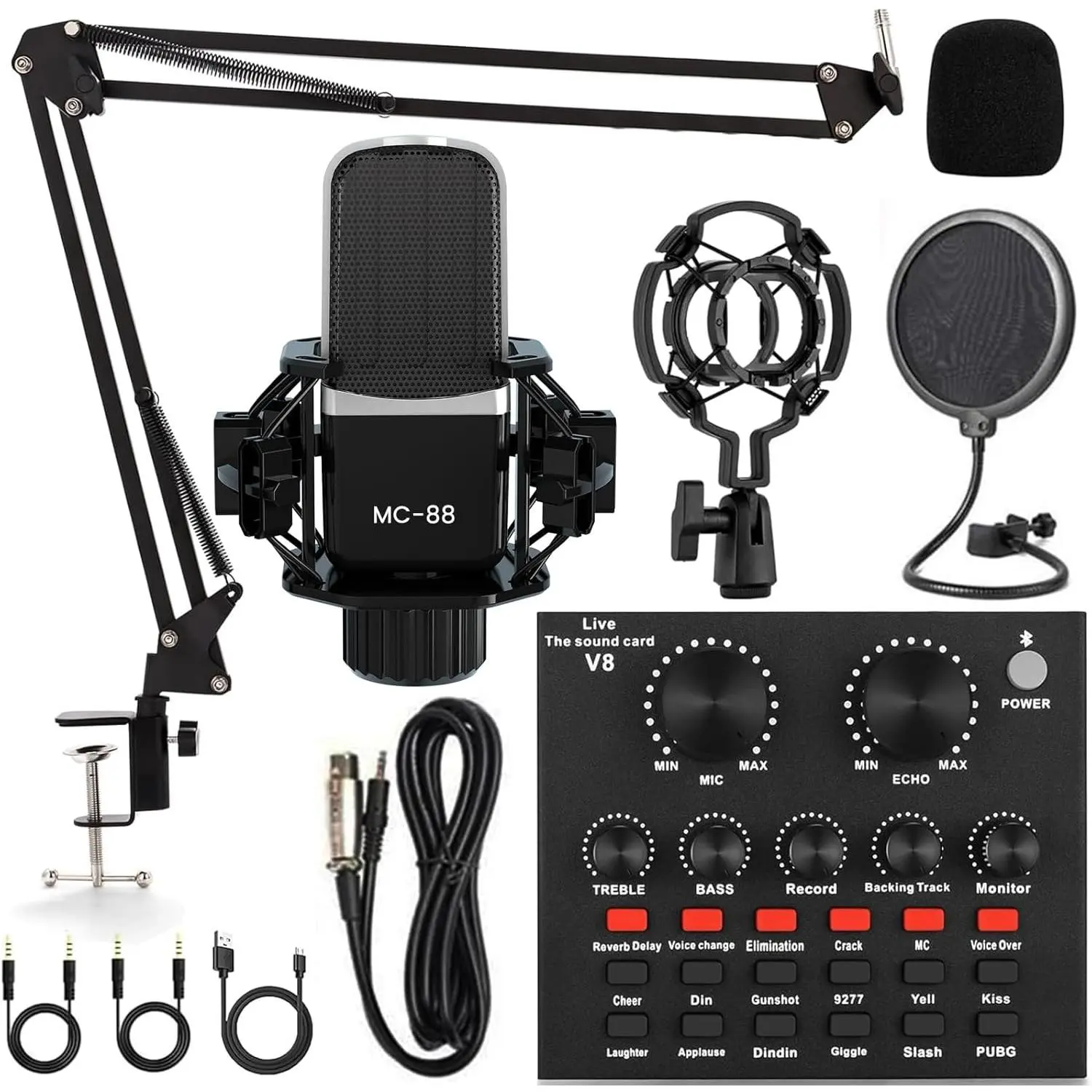 Podcast Equipment Bundle, All-in-One Audio Interface with Studio Condenser Microphone Perfect for Podcasting, Recording, Singing, Streaming and Gaming, PC, Smartphone